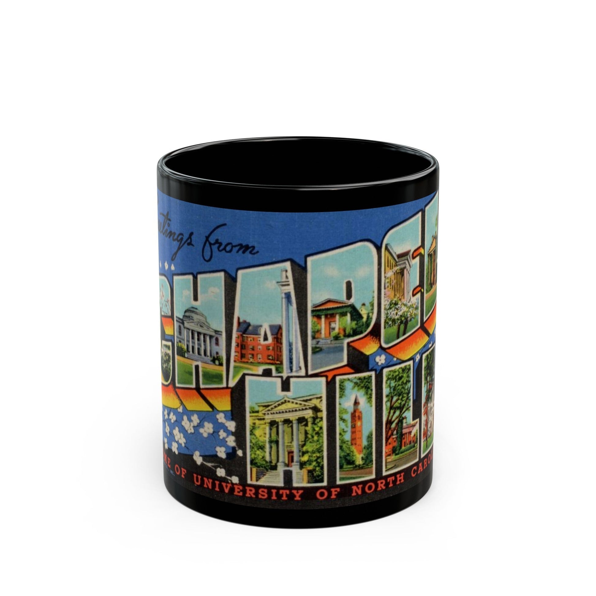 Greetings from Chapel Hill (Greeting Postcards) Black Coffee Mug-11oz-The Sticker Space