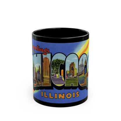 Greetings from Chicago Illinois (Greeting Postcards) Black Coffee Mug-11oz-The Sticker Space