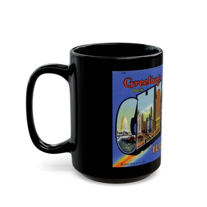 Greetings from Chicago Illinois (Greeting Postcards) Black Coffee Mug-The Sticker Space