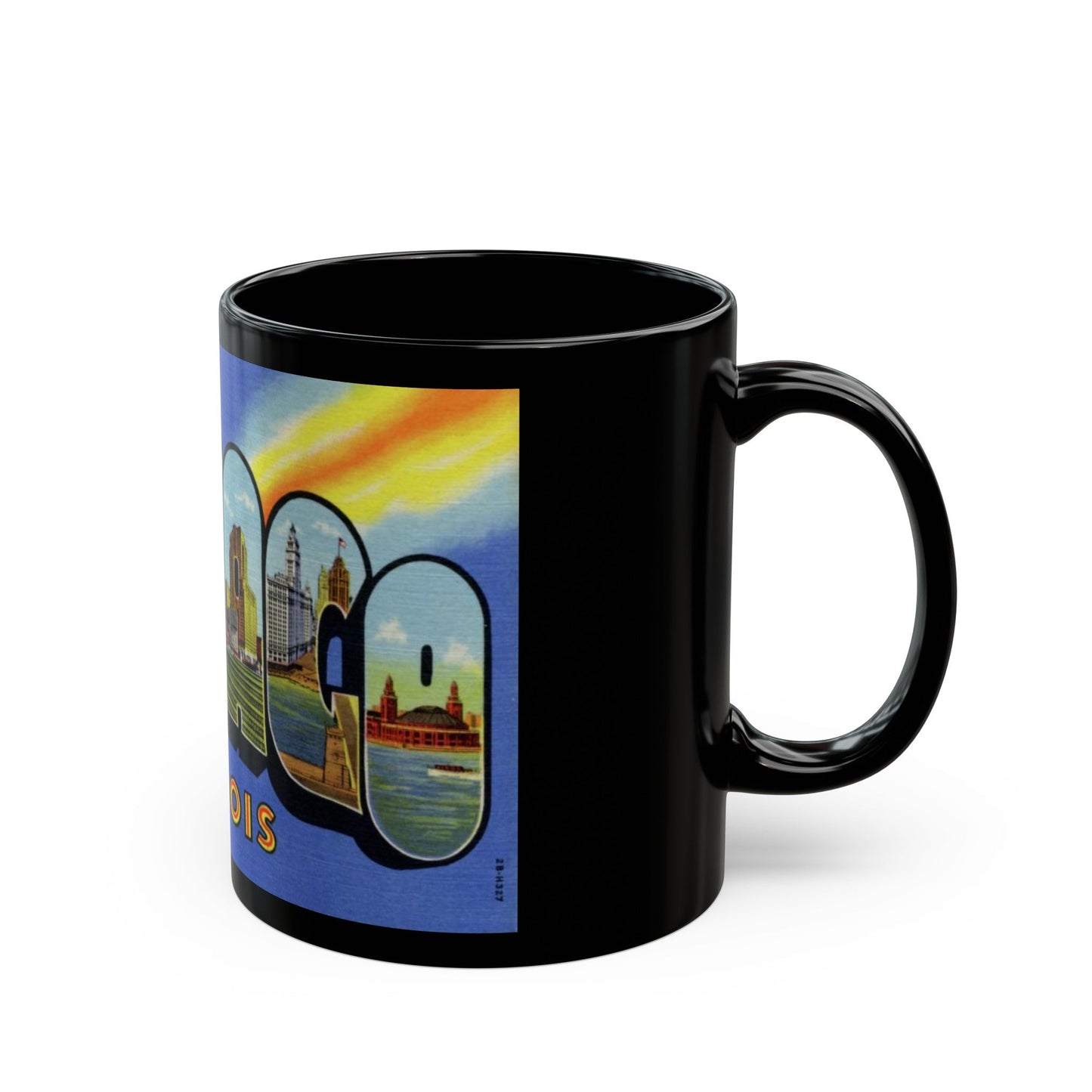 Greetings from Chicago Illinois (Greeting Postcards) Black Coffee Mug-The Sticker Space