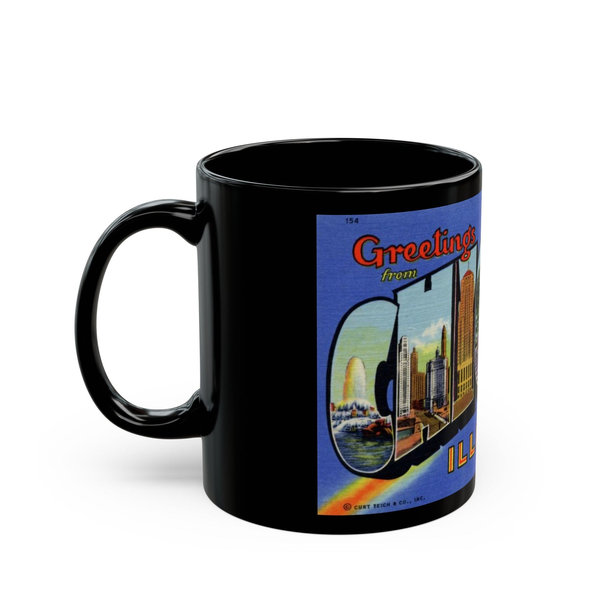 Greetings from Chicago Illinois (Greeting Postcards) Black Coffee Mug-The Sticker Space