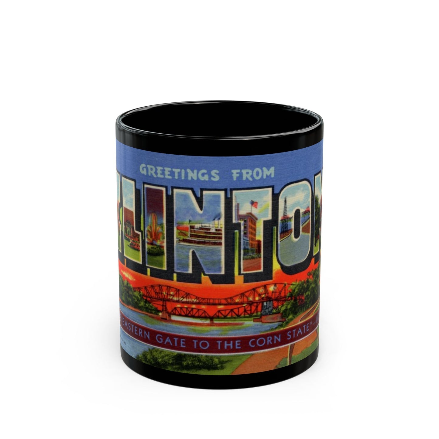 Greetings from Clinton (Greeting Postcards) Black Coffee Mug-11oz-The Sticker Space