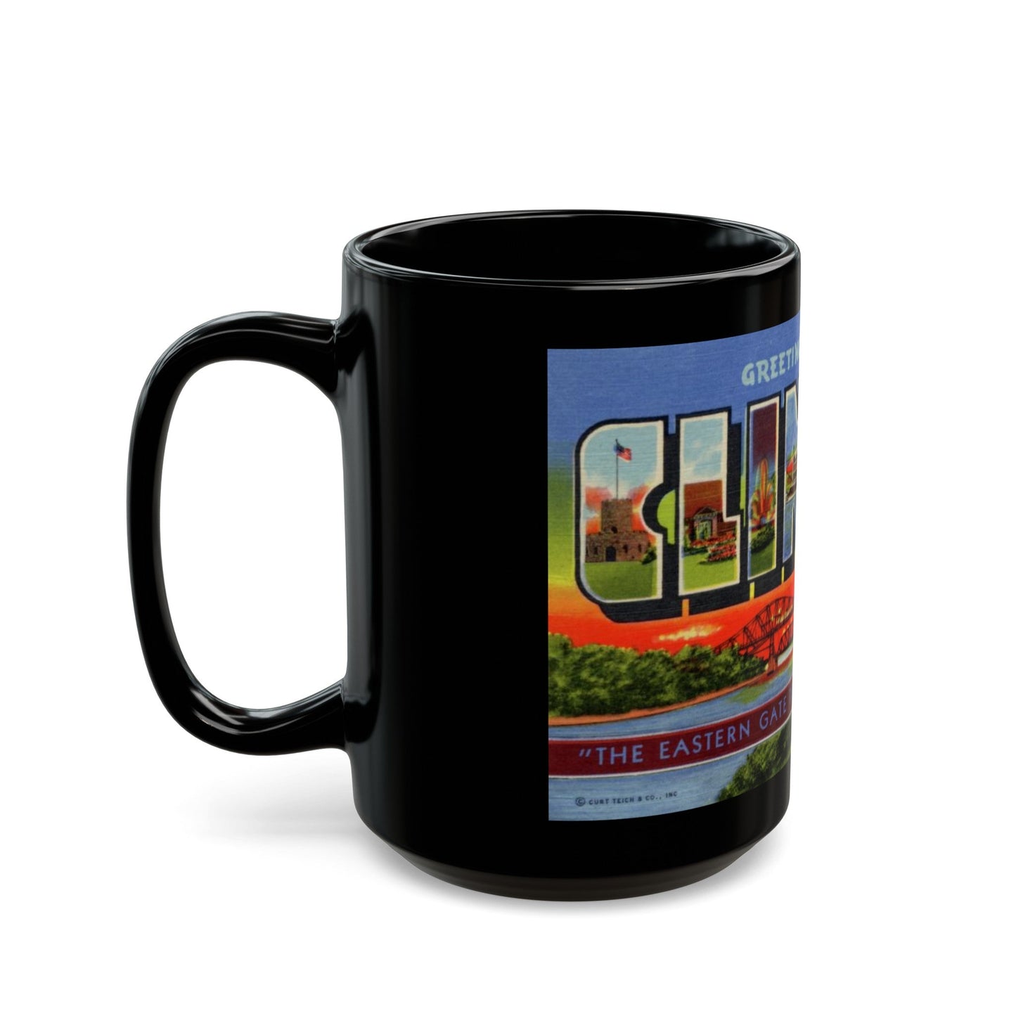 Greetings from Clinton (Greeting Postcards) Black Coffee Mug-The Sticker Space