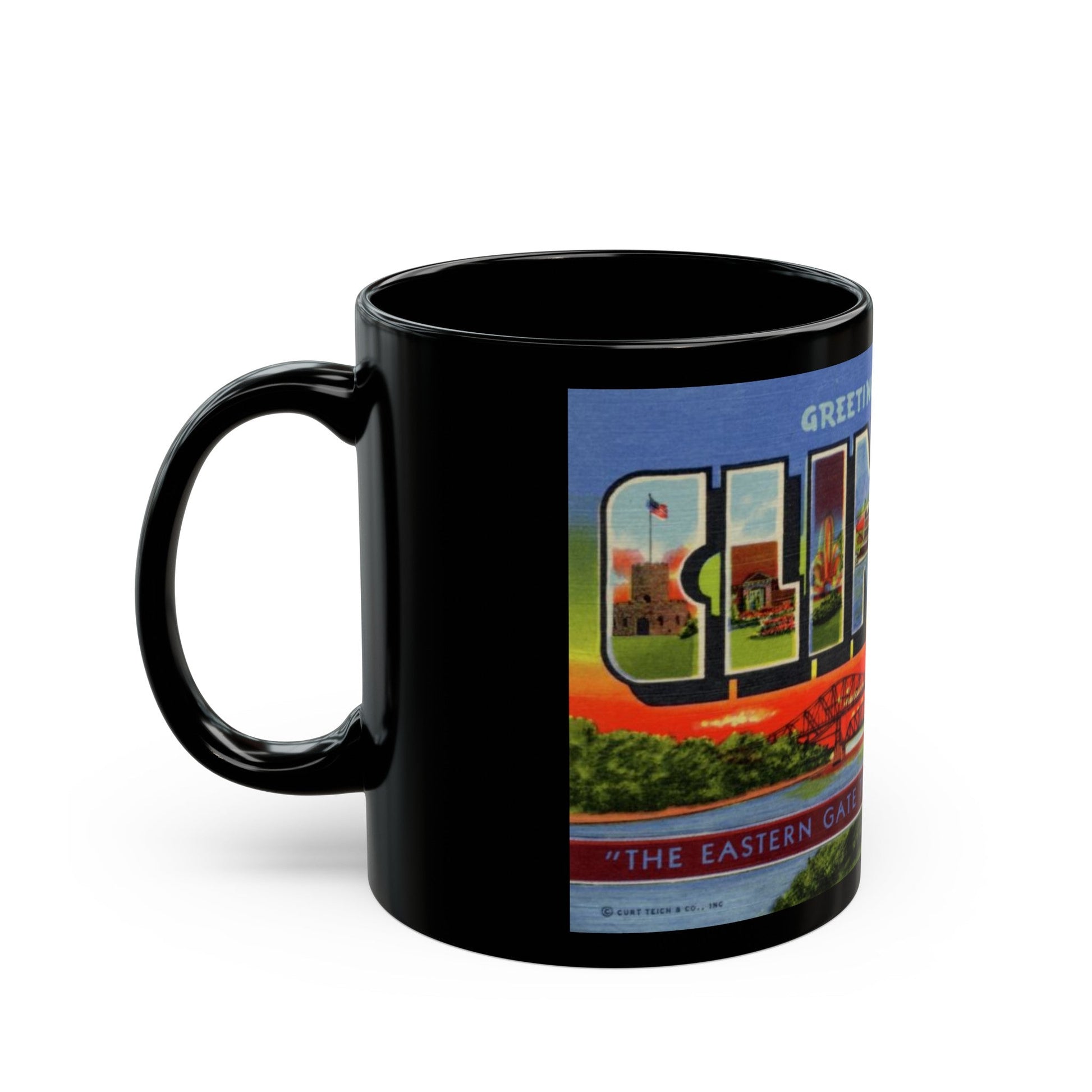 Greetings from Clinton (Greeting Postcards) Black Coffee Mug-The Sticker Space