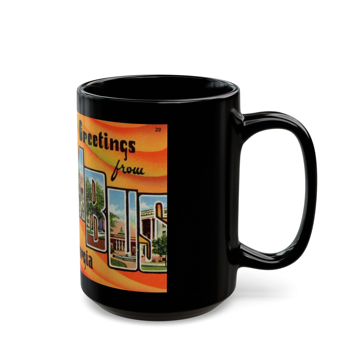 Greetings from Columbus Georgia (Greeting Postcards) Black Coffee Mug-The Sticker Space