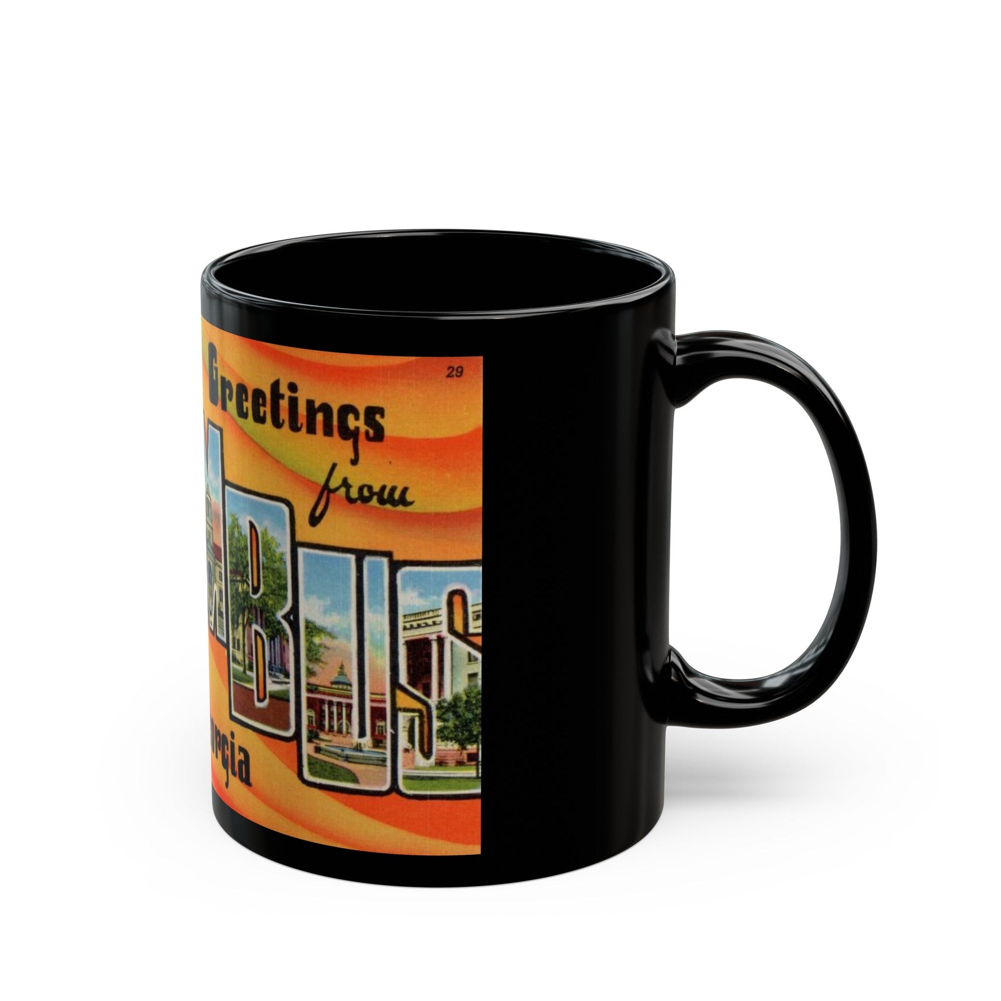 Greetings from Columbus Georgia (Greeting Postcards) Black Coffee Mug-The Sticker Space