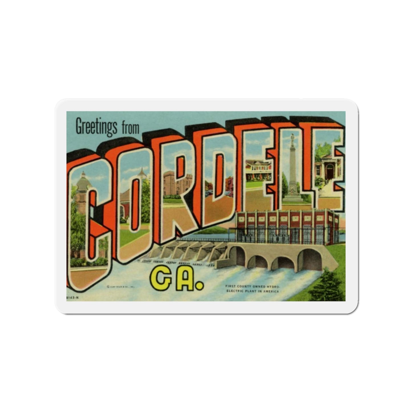 Greetings from Cordele GA (Greeting Postcards) Die-Cut Magnet-2" x 2"-The Sticker Space