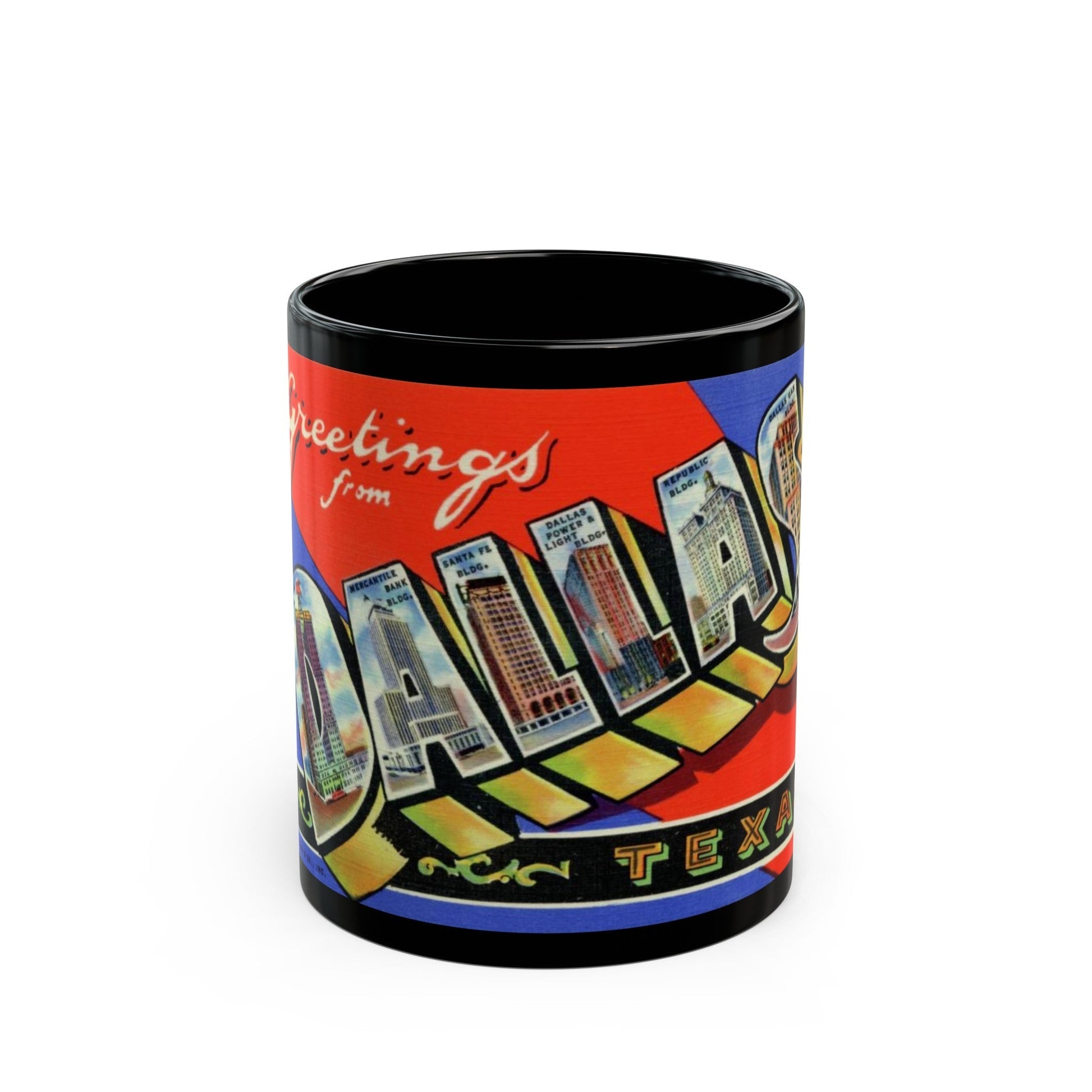 Greetings from Dallas Texas (Greeting Postcards) Black Coffee Mug-11oz-The Sticker Space