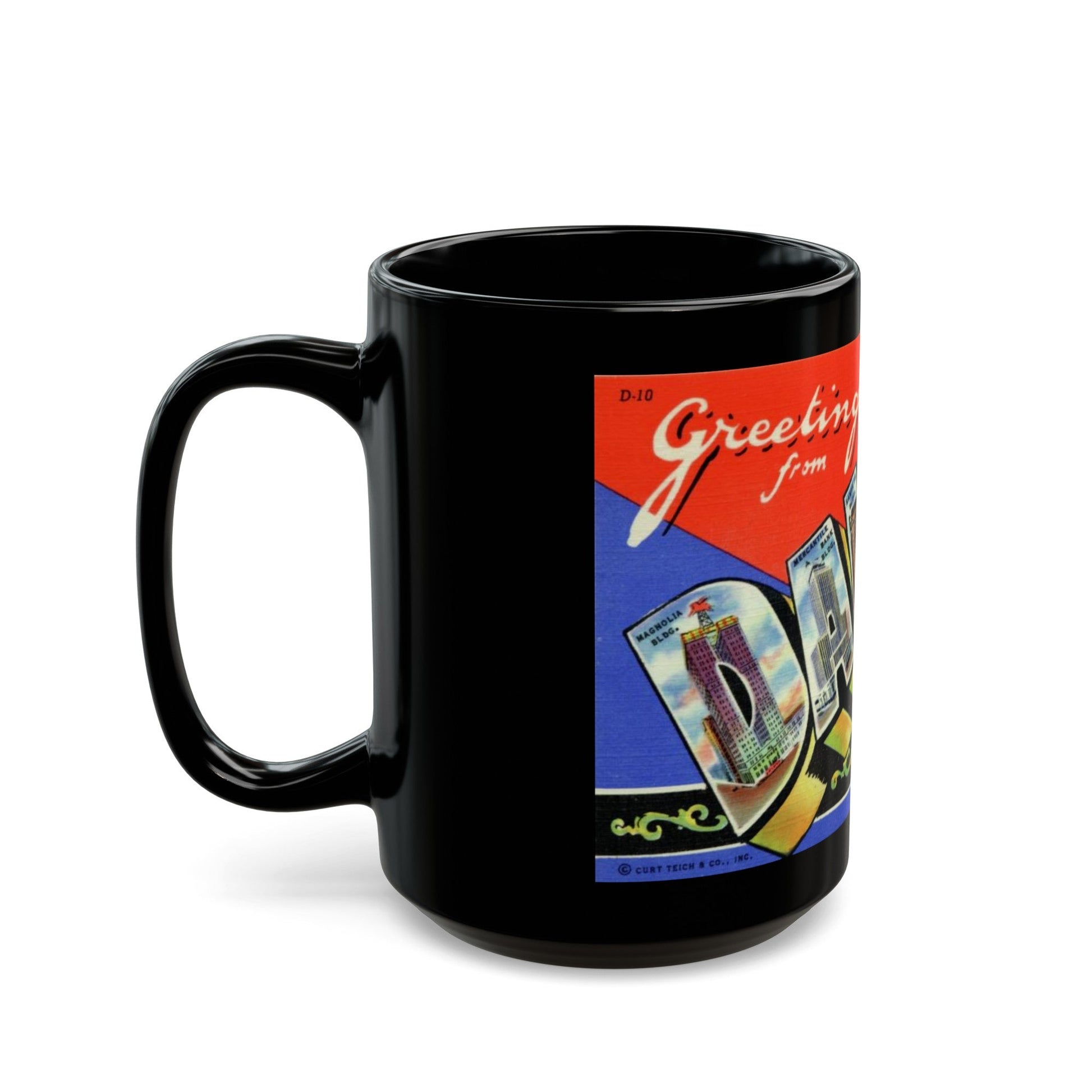 Greetings from Dallas Texas (Greeting Postcards) Black Coffee Mug-The Sticker Space