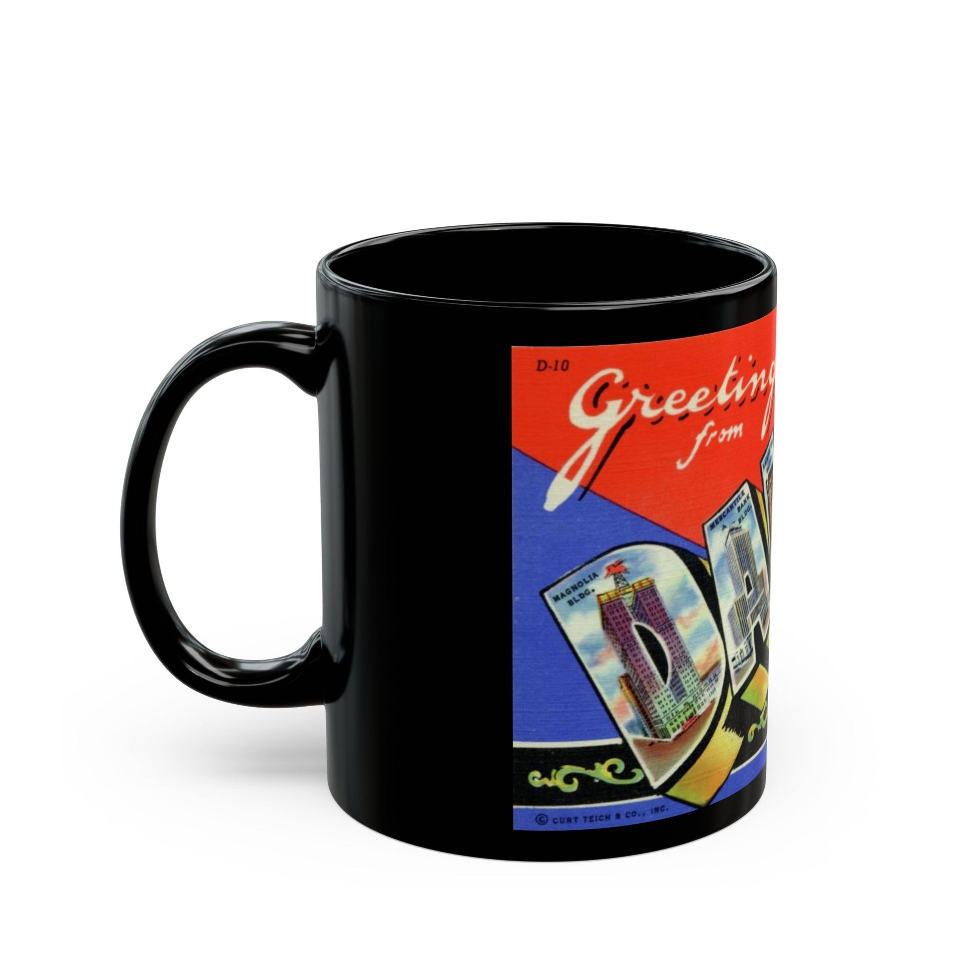 Greetings from Dallas Texas (Greeting Postcards) Black Coffee Mug-The Sticker Space