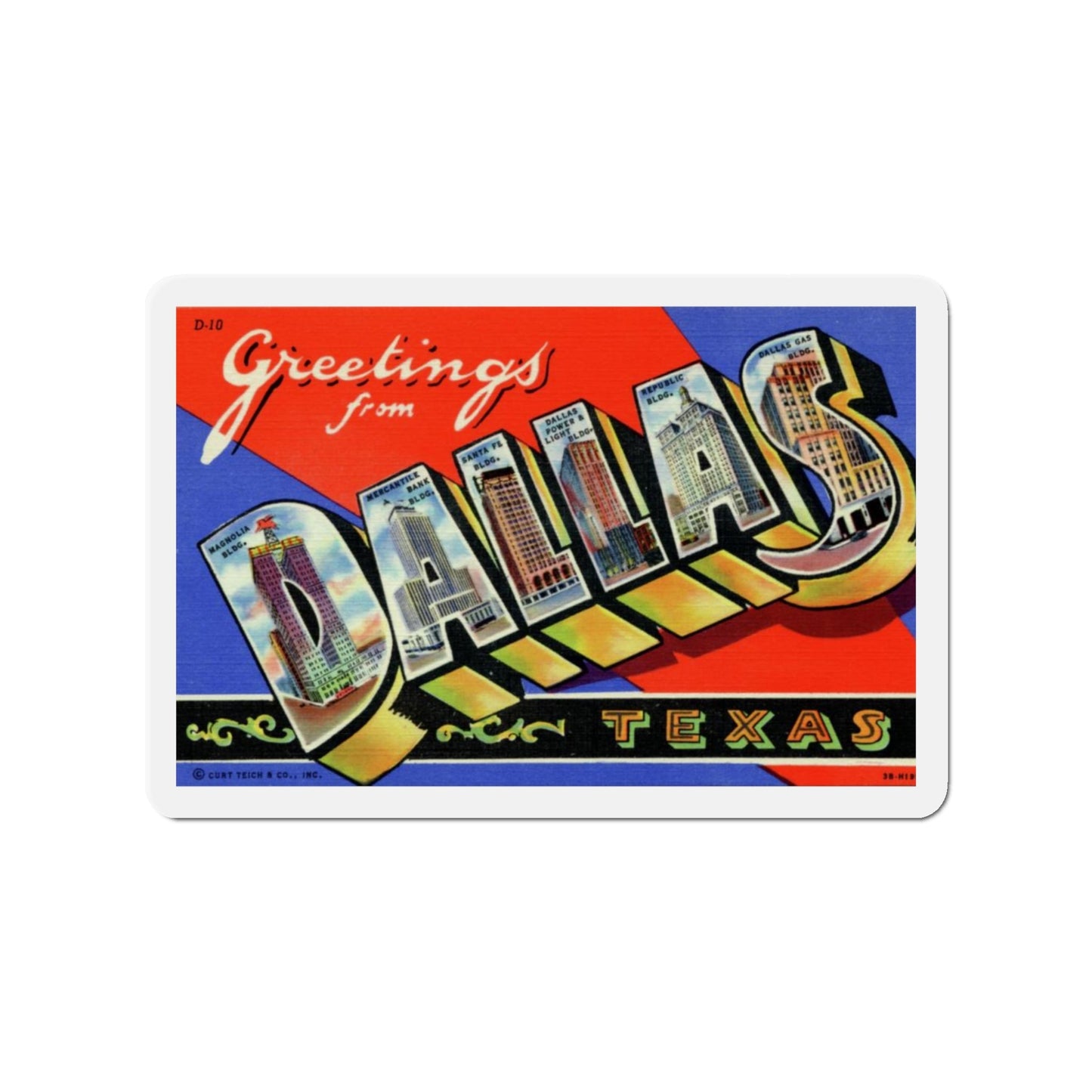 Greetings from Dallas Texas (Greeting Postcards) Die-Cut Magnet-3" x 3"-The Sticker Space