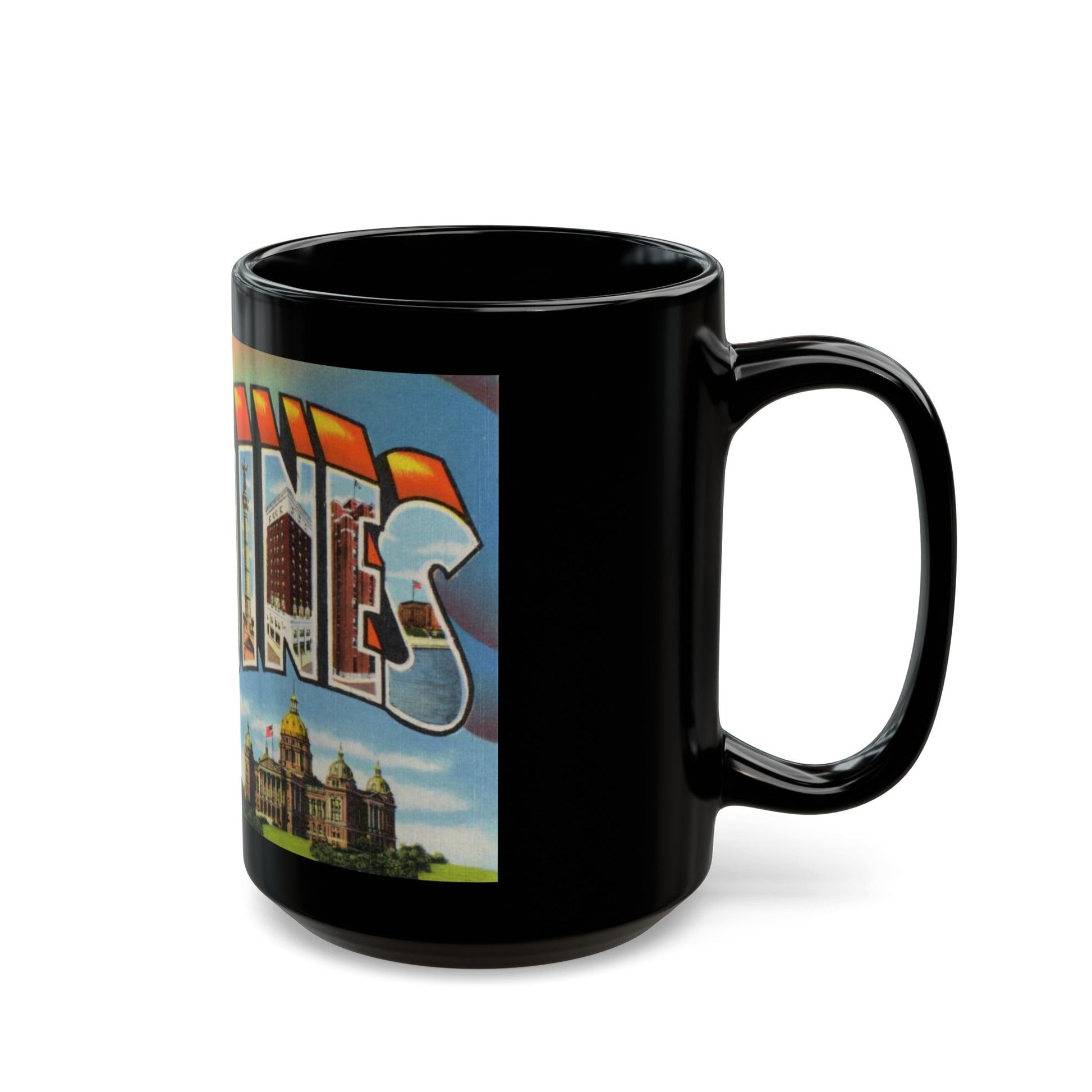 Greetings from Des Moines (Greeting Postcards) Black Coffee Mug-The Sticker Space