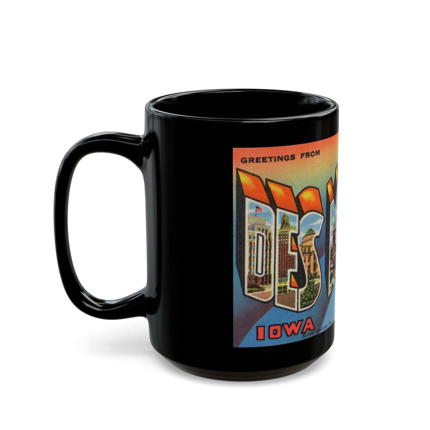 Greetings from Des Moines (Greeting Postcards) Black Coffee Mug-The Sticker Space