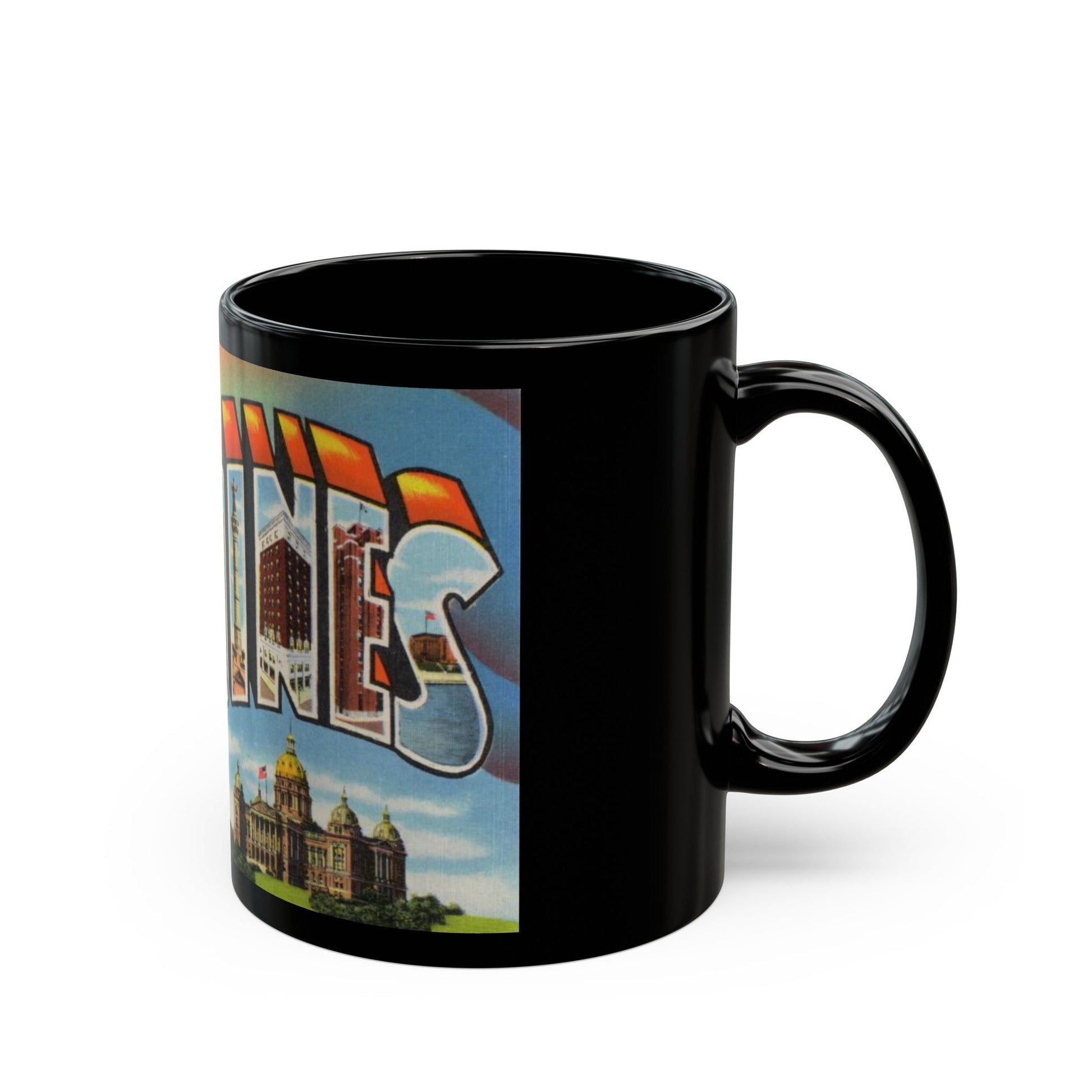 Greetings from Des Moines (Greeting Postcards) Black Coffee Mug-The Sticker Space