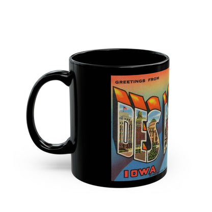 Greetings from Des Moines (Greeting Postcards) Black Coffee Mug-The Sticker Space