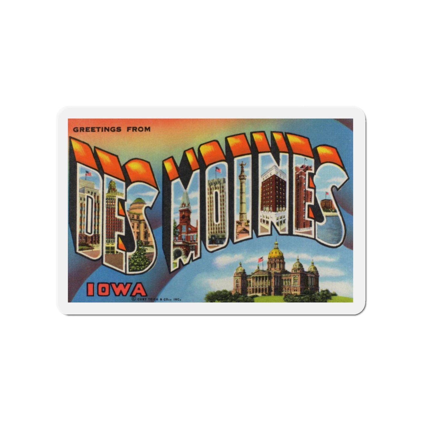 Greetings from Des Moines (Greeting Postcards) Die-Cut Magnet-3" x 3"-The Sticker Space