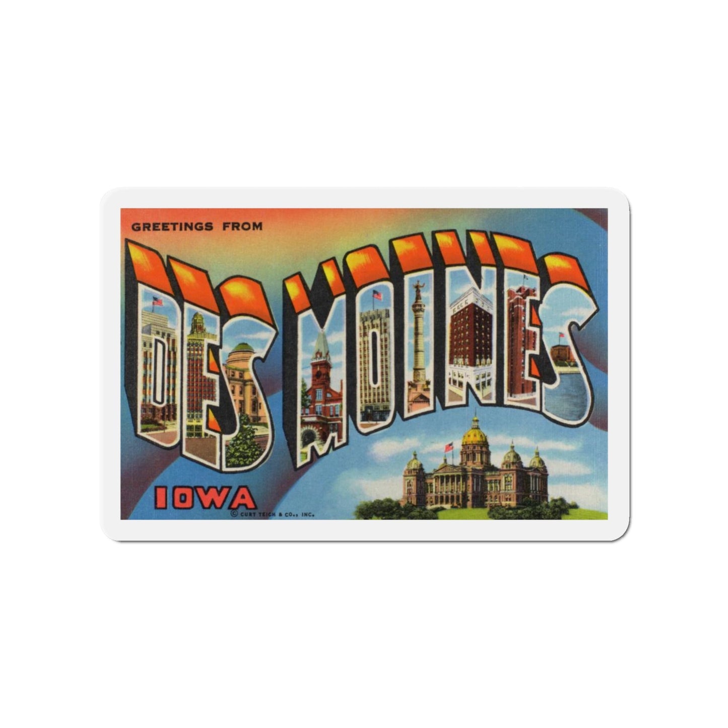 Greetings from Des Moines (Greeting Postcards) Die-Cut Magnet-4" x 4"-The Sticker Space