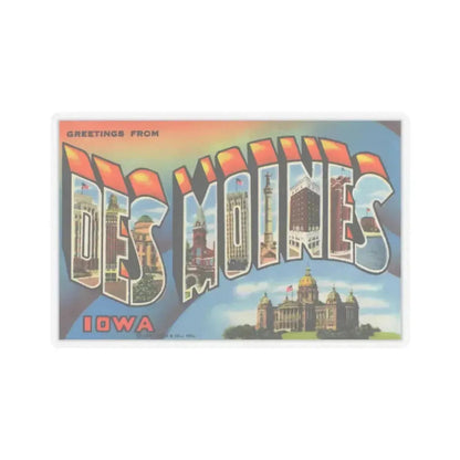 Greetings from Des Moines (Greeting Postcards) STICKER Vinyl Kiss-Cut Decal 4 Inch Transparent - The Sticker Space