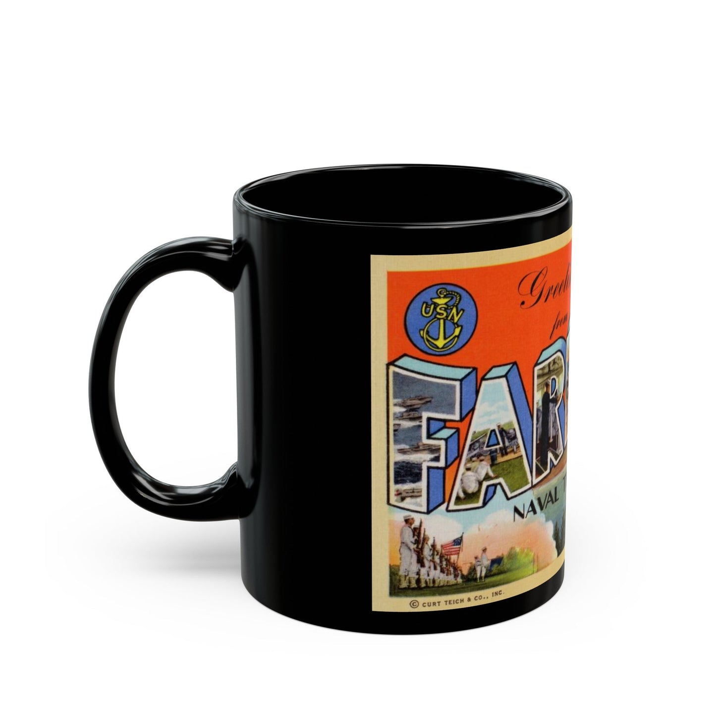 Greetings from Farragut Naval Training Station Idaho (Greeting Postcards) Black Coffee Mug-The Sticker Space