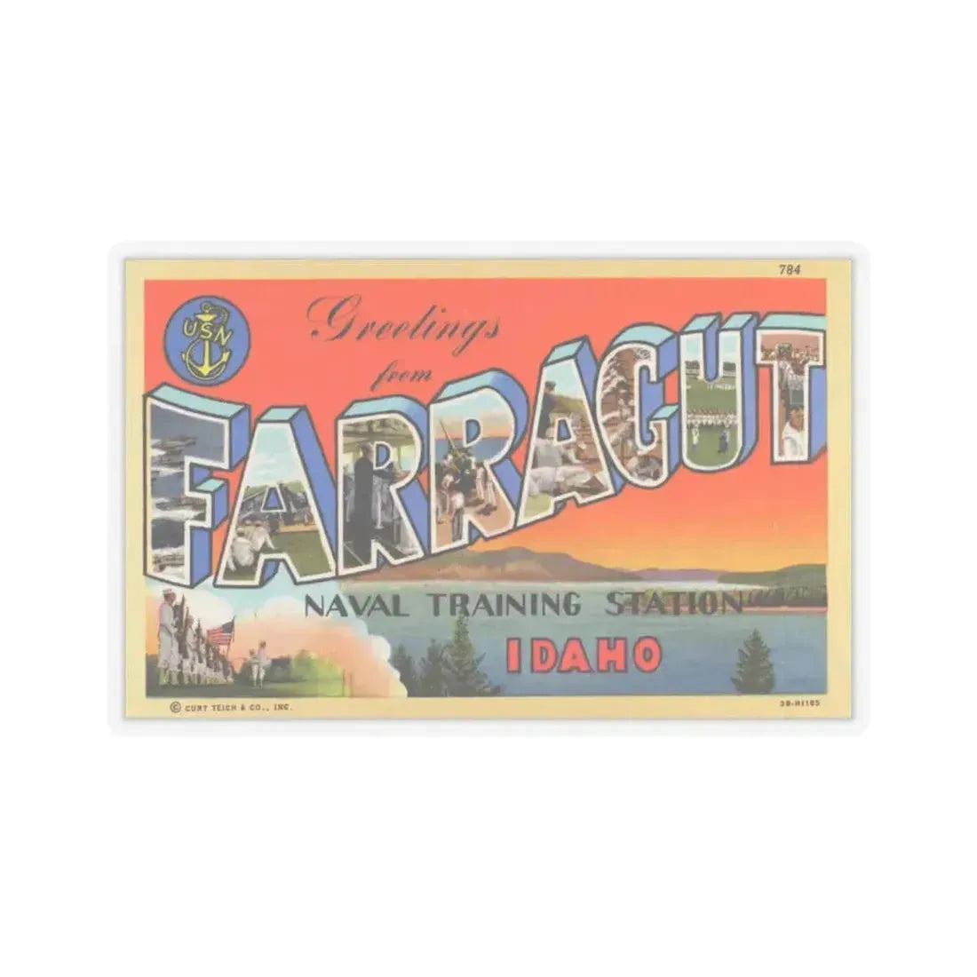 Greetings from Farragut Naval Training Station Idaho (Greeting Postcards) STICKER Vinyl Kiss-Cut Decal 6 Inch Transparent - The Sticker Space