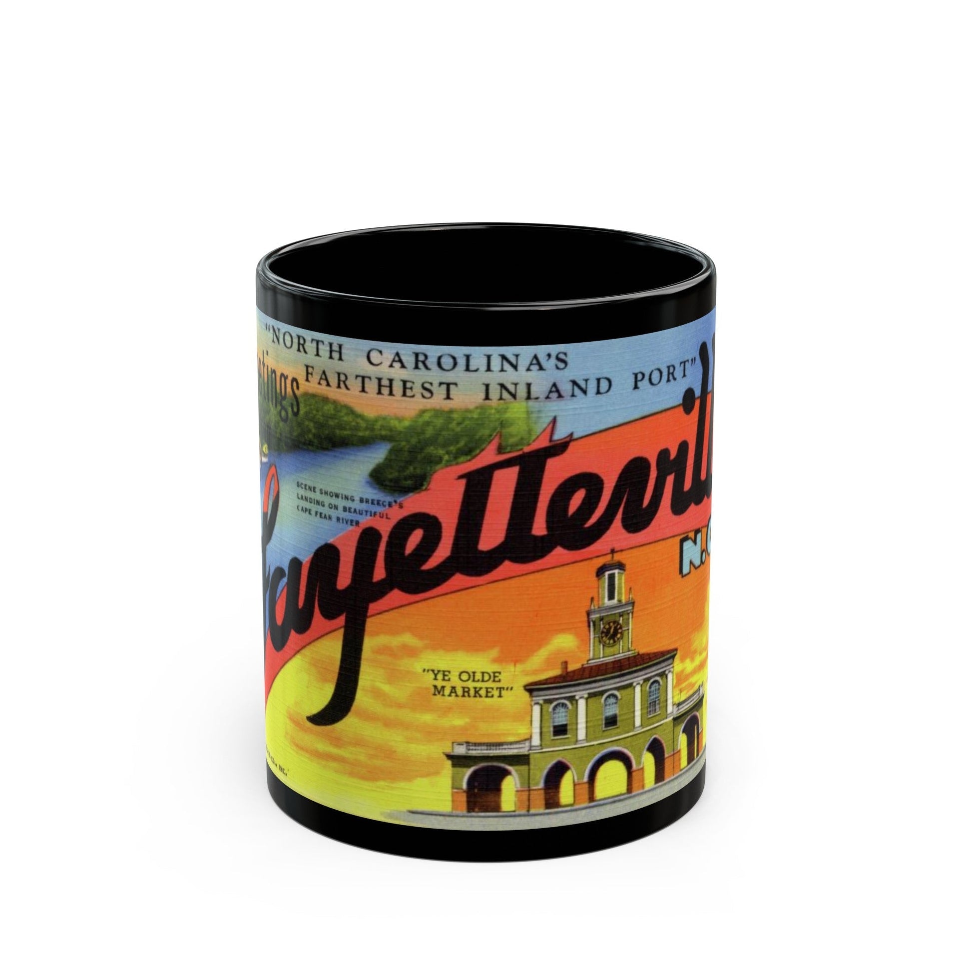 Greetings from Fayetteville N C (Greeting Postcards) Black Coffee Mug-11oz-The Sticker Space