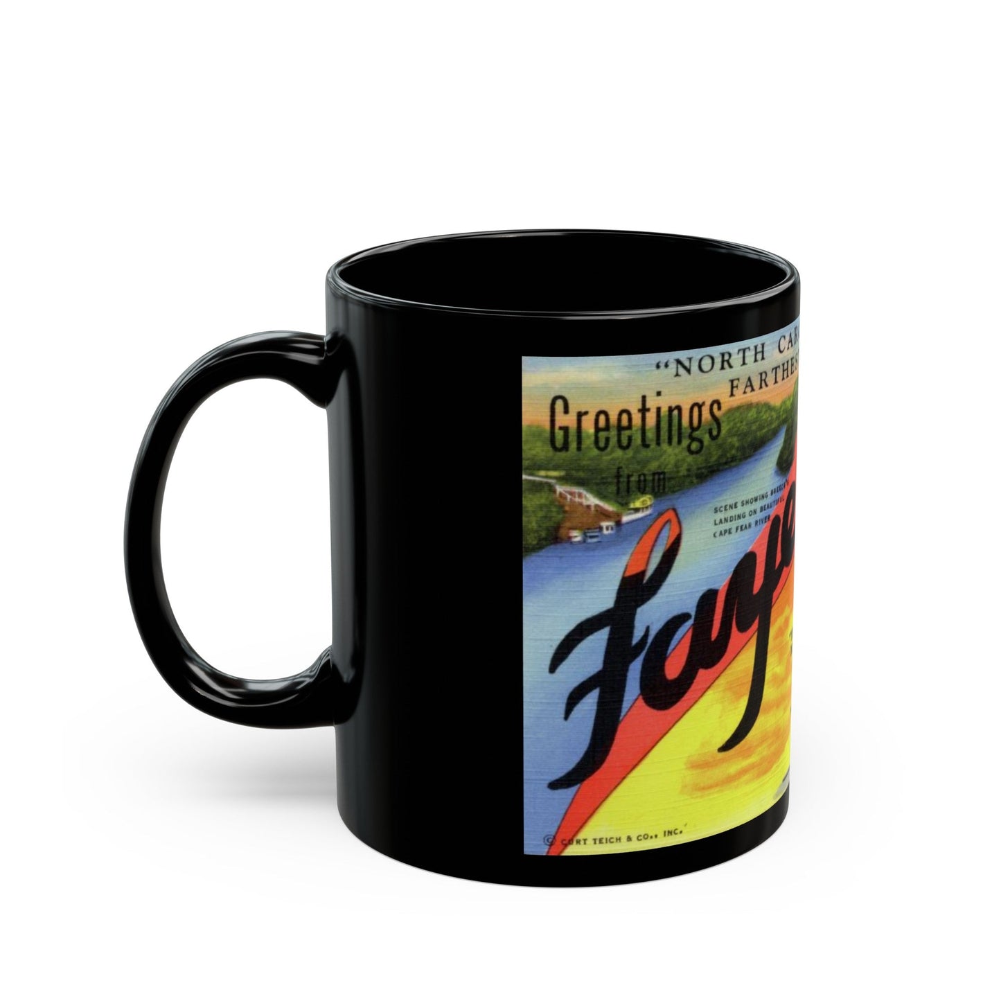 Greetings from Fayetteville N C (Greeting Postcards) Black Coffee Mug-The Sticker Space