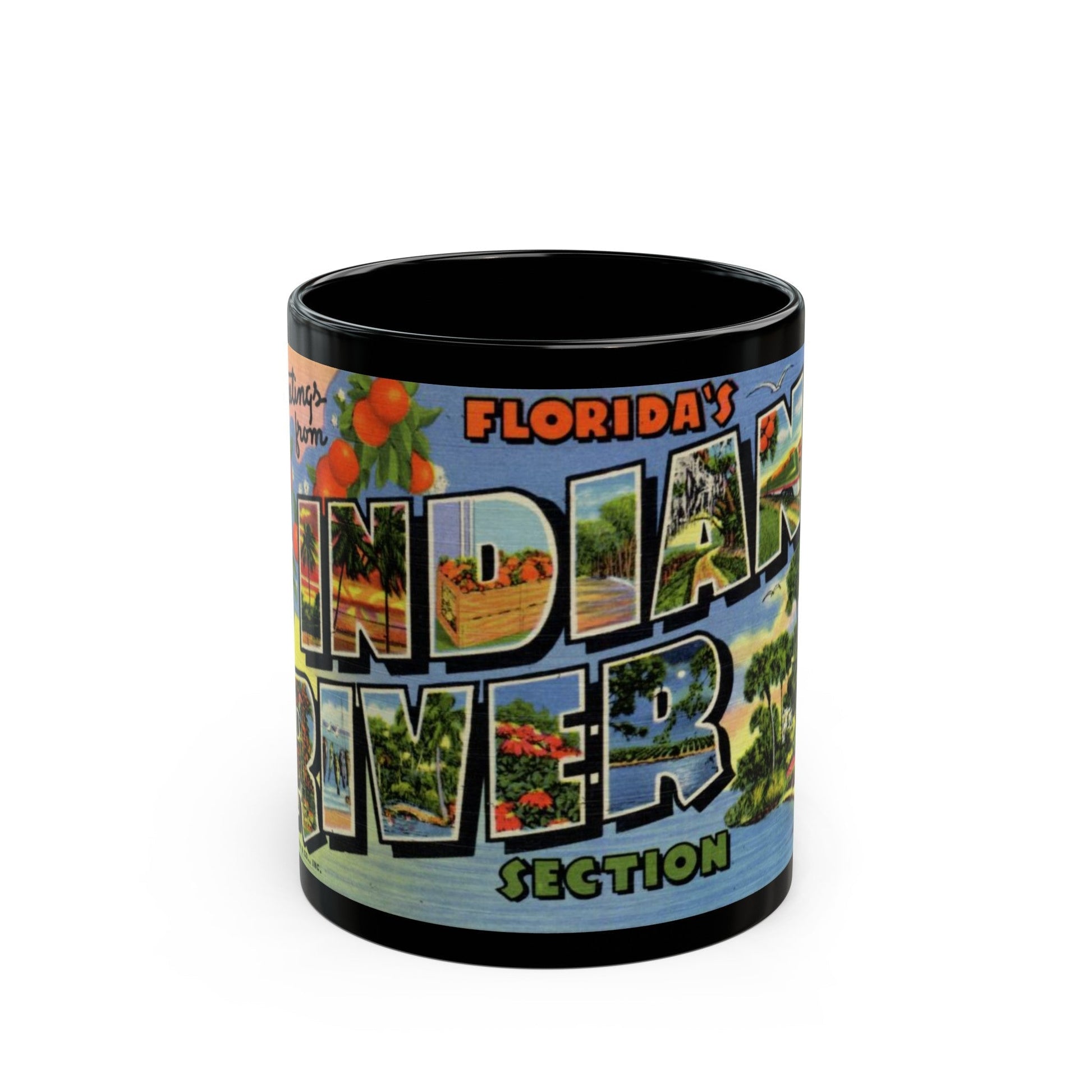 Greetings from Floridas Indian River section (Greeting Postcards) Black Coffee Mug-11oz-The Sticker Space