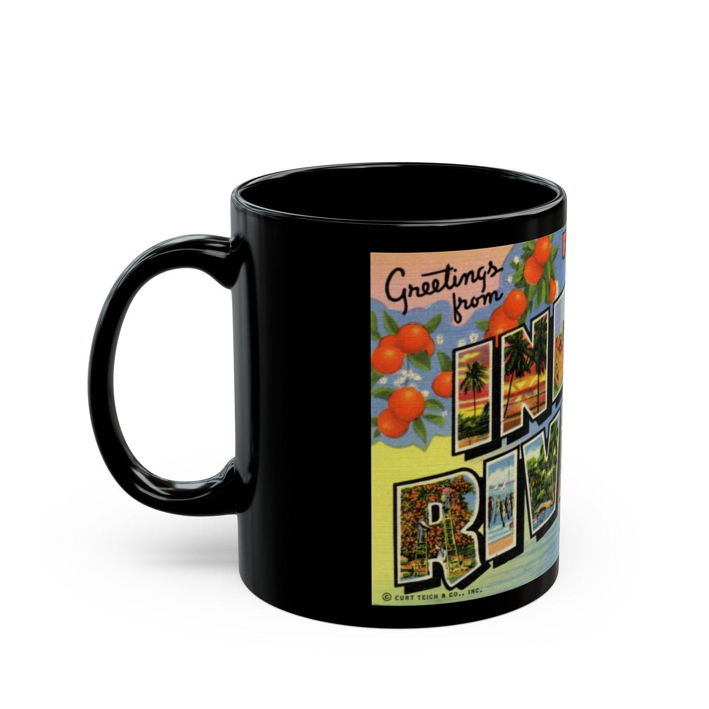 Greetings from Floridas Indian River section (Greeting Postcards) Black Coffee Mug-The Sticker Space