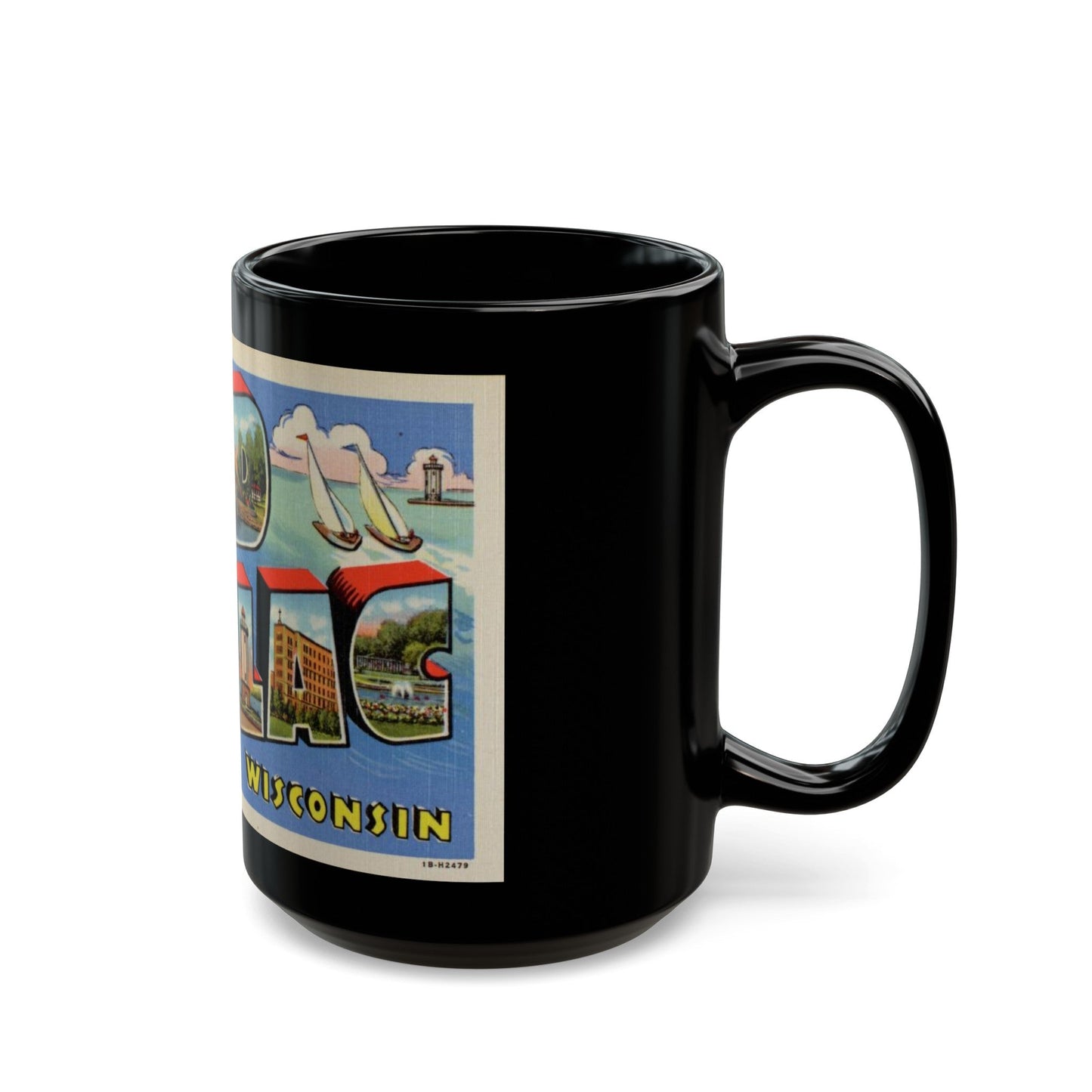 Greetings from Fond du Lac Wisconsin (Greeting Postcards) Black Coffee Mug-The Sticker Space