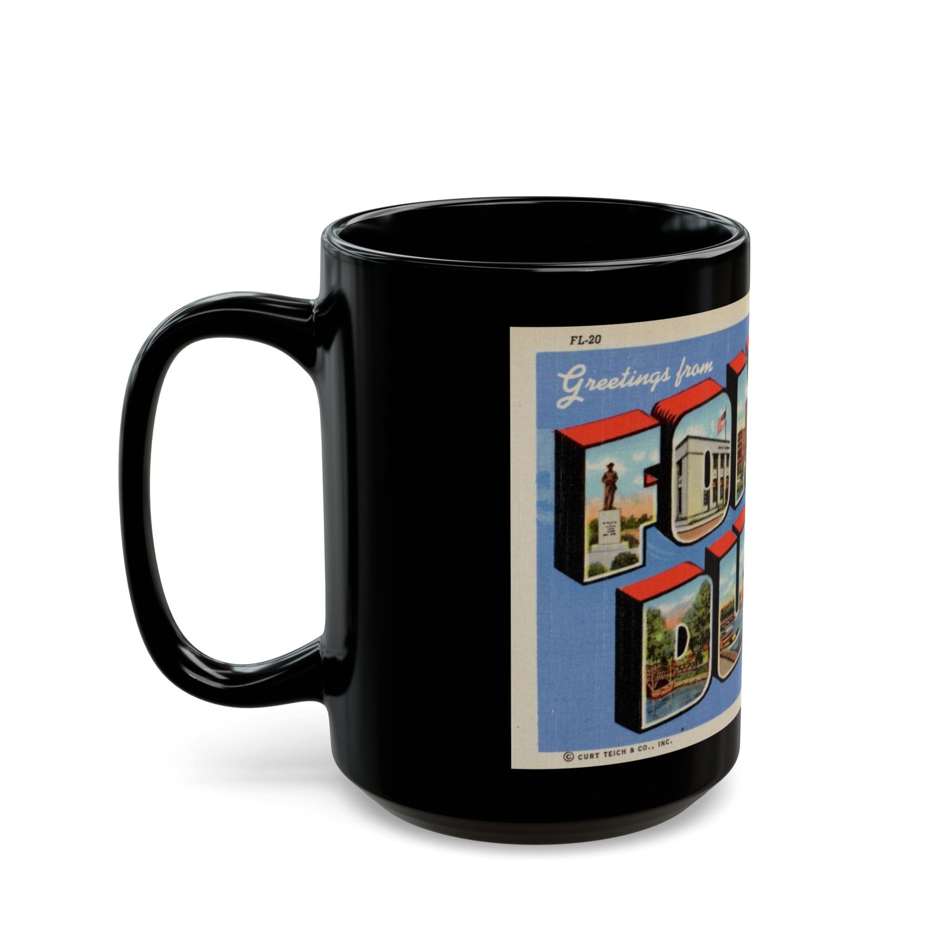 Greetings from Fond du Lac Wisconsin (Greeting Postcards) Black Coffee Mug-The Sticker Space