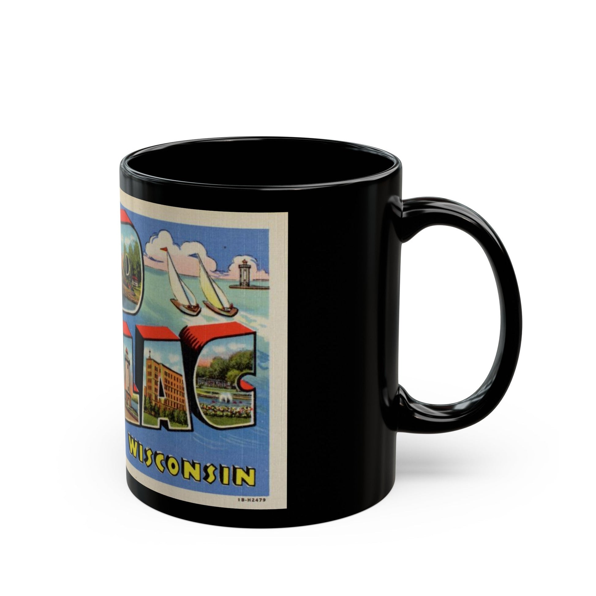 Greetings from Fond du Lac Wisconsin (Greeting Postcards) Black Coffee Mug-The Sticker Space