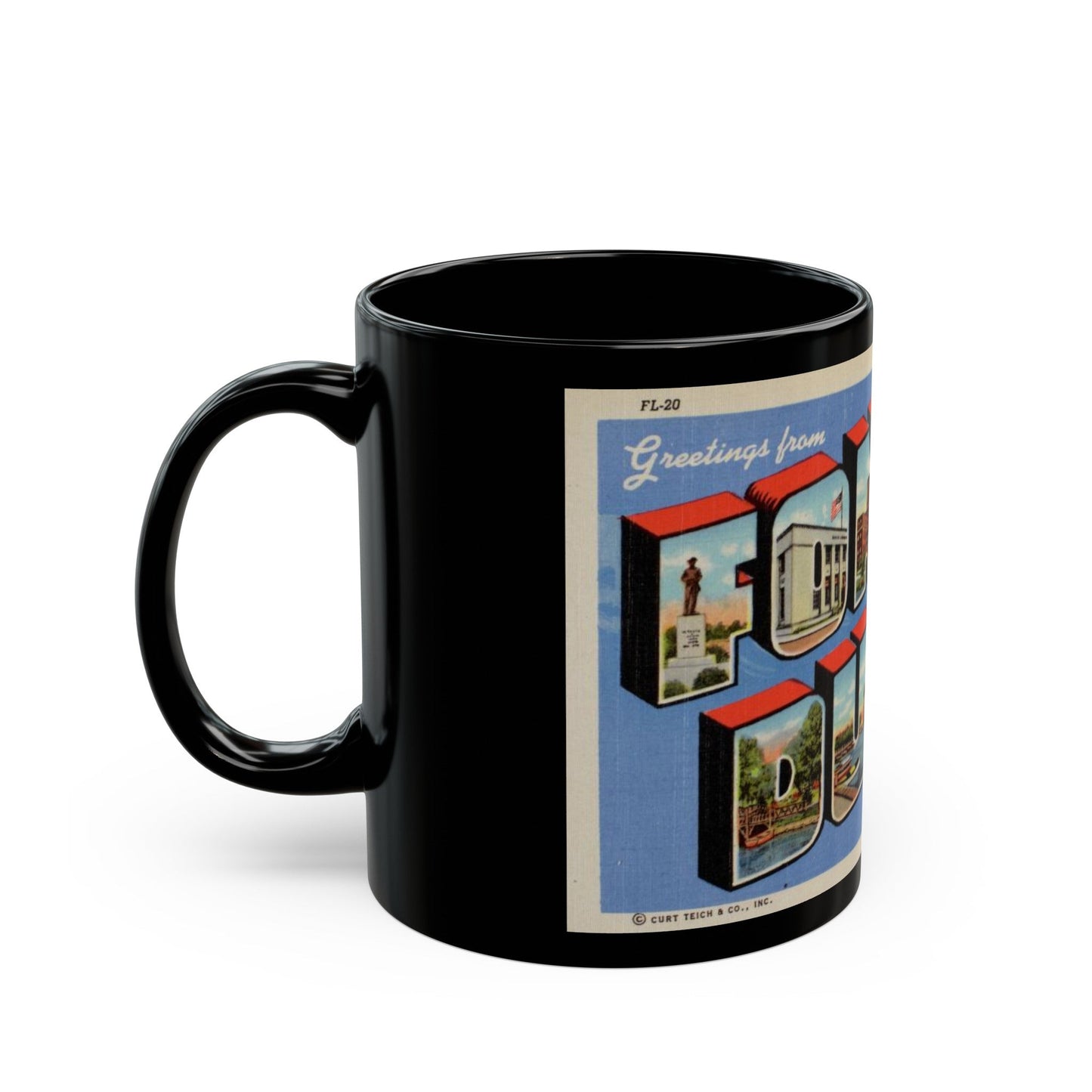 Greetings from Fond du Lac Wisconsin (Greeting Postcards) Black Coffee Mug-The Sticker Space