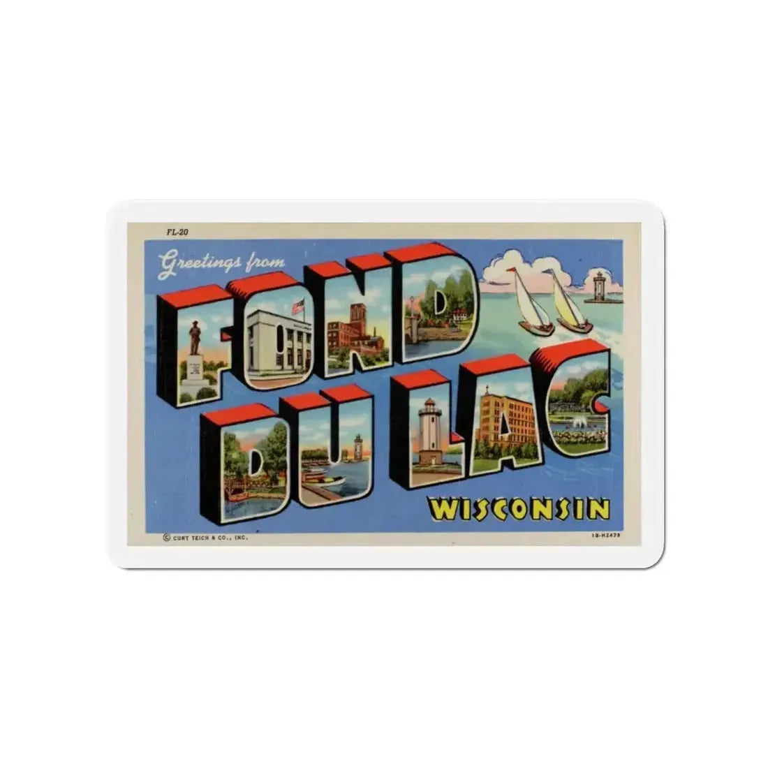 Greetings from Fond du Lac Wisconsin (Greeting Postcards) Refrigerator Magnet - The Sticker Space