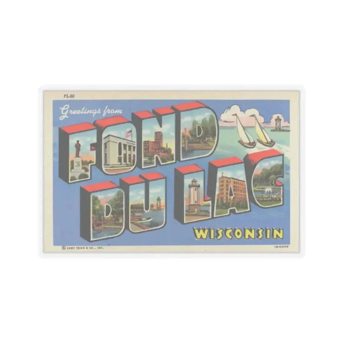 Greetings from Fond du Lac Wisconsin (Greeting Postcards) STICKER Vinyl Kiss-Cut Decal 3 Inch Transparent - The Sticker Space