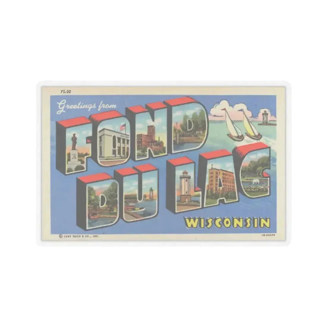 Greetings from Fond du Lac Wisconsin (Greeting Postcards) STICKER Vinyl Kiss-Cut Decal 4 Inch Transparent - The Sticker Space