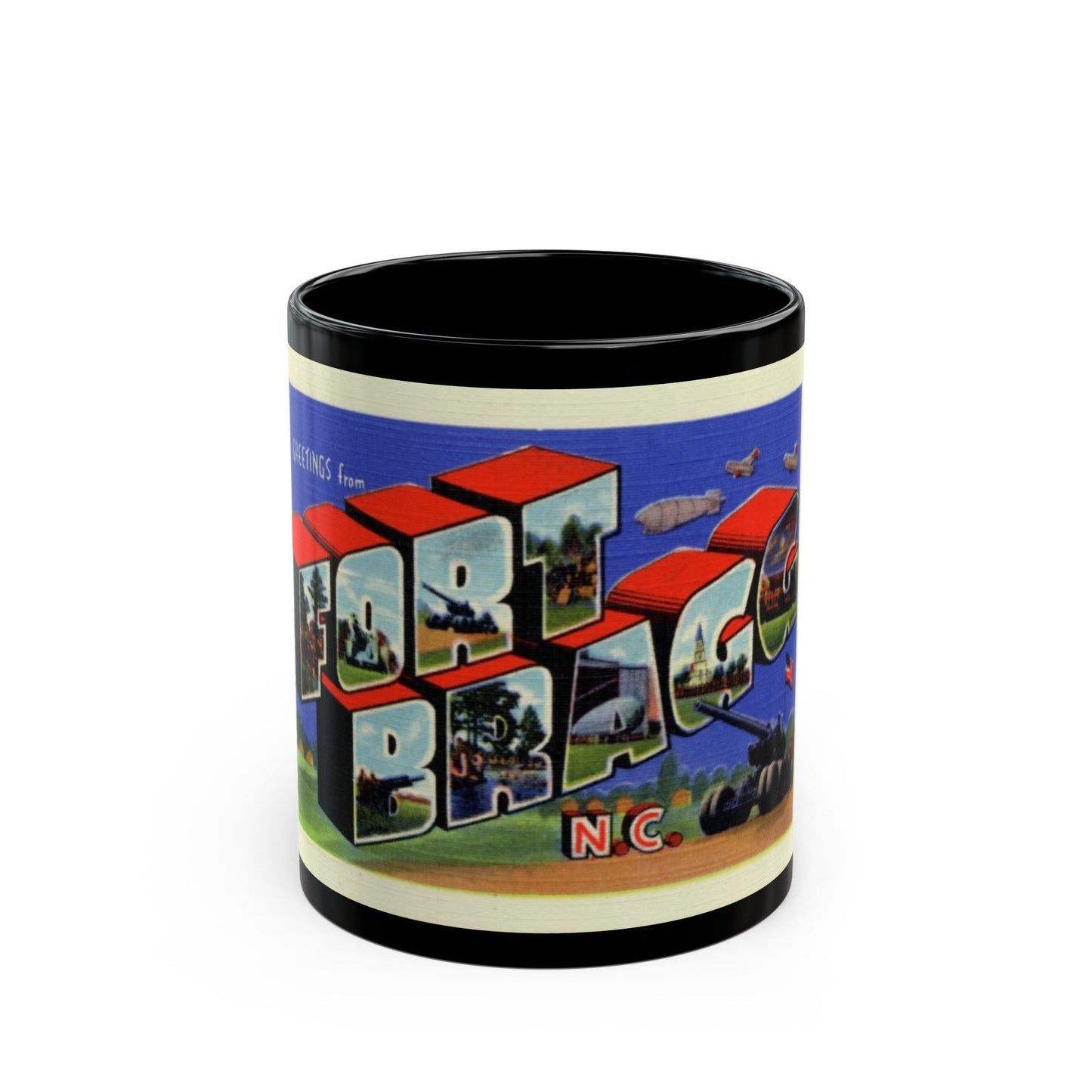 Greetings from Fort Bragg NC (Greeting Postcards) Black Coffee Mug-11oz-The Sticker Space