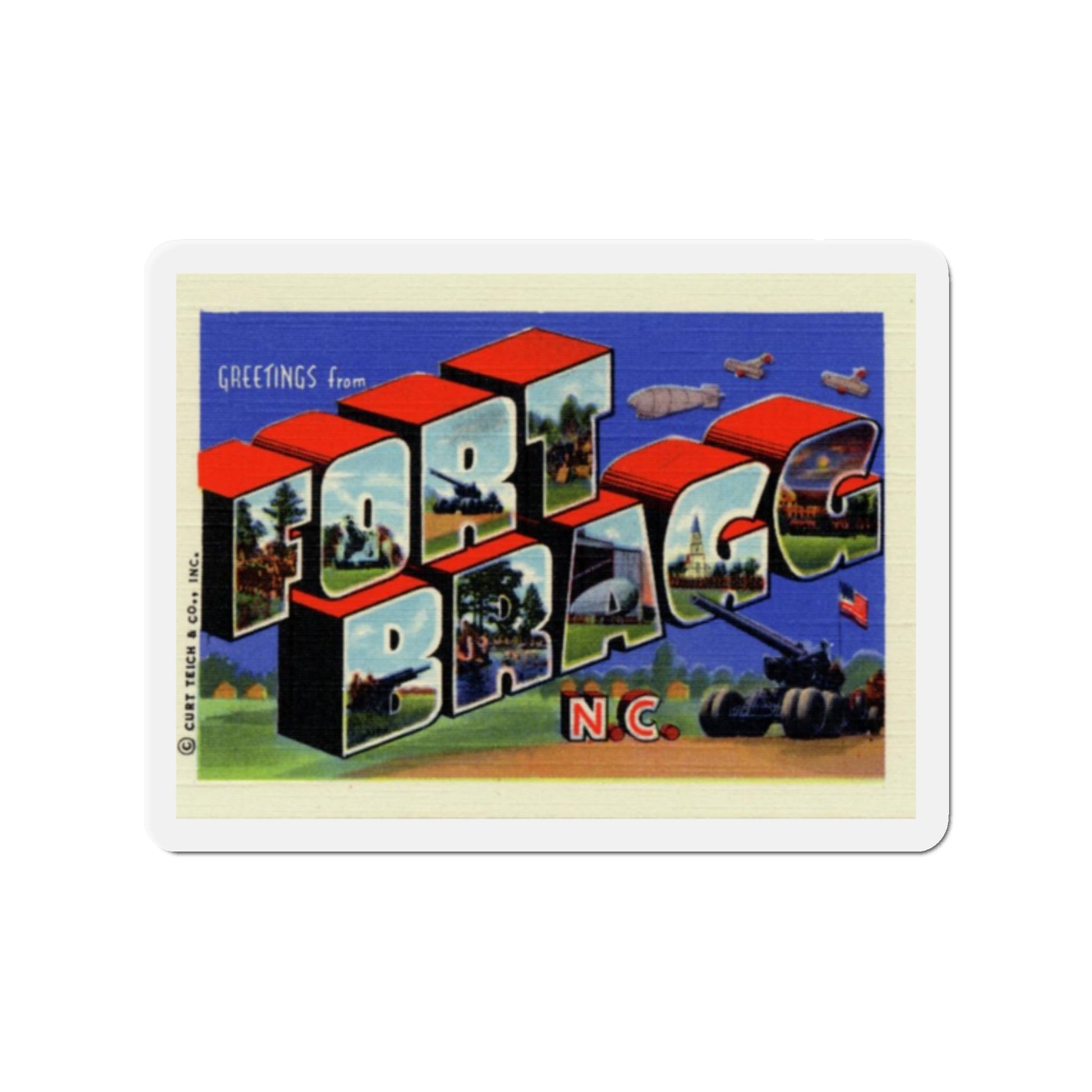 Greetings from Fort Bragg NC (Greeting Postcards) Die-Cut Magnet-2" x 2"-The Sticker Space