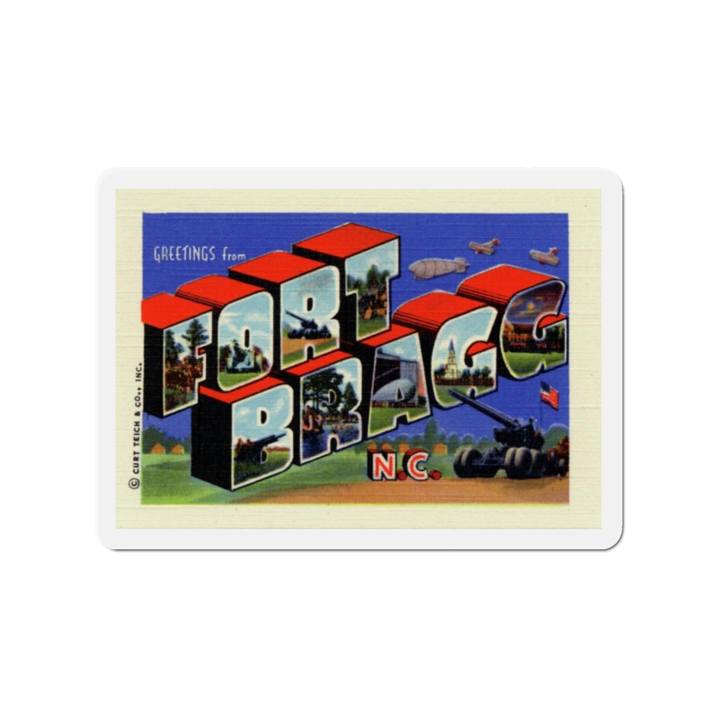 Greetings from Fort Bragg NC (Greeting Postcards) Die-Cut Magnet-3" x 3"-The Sticker Space