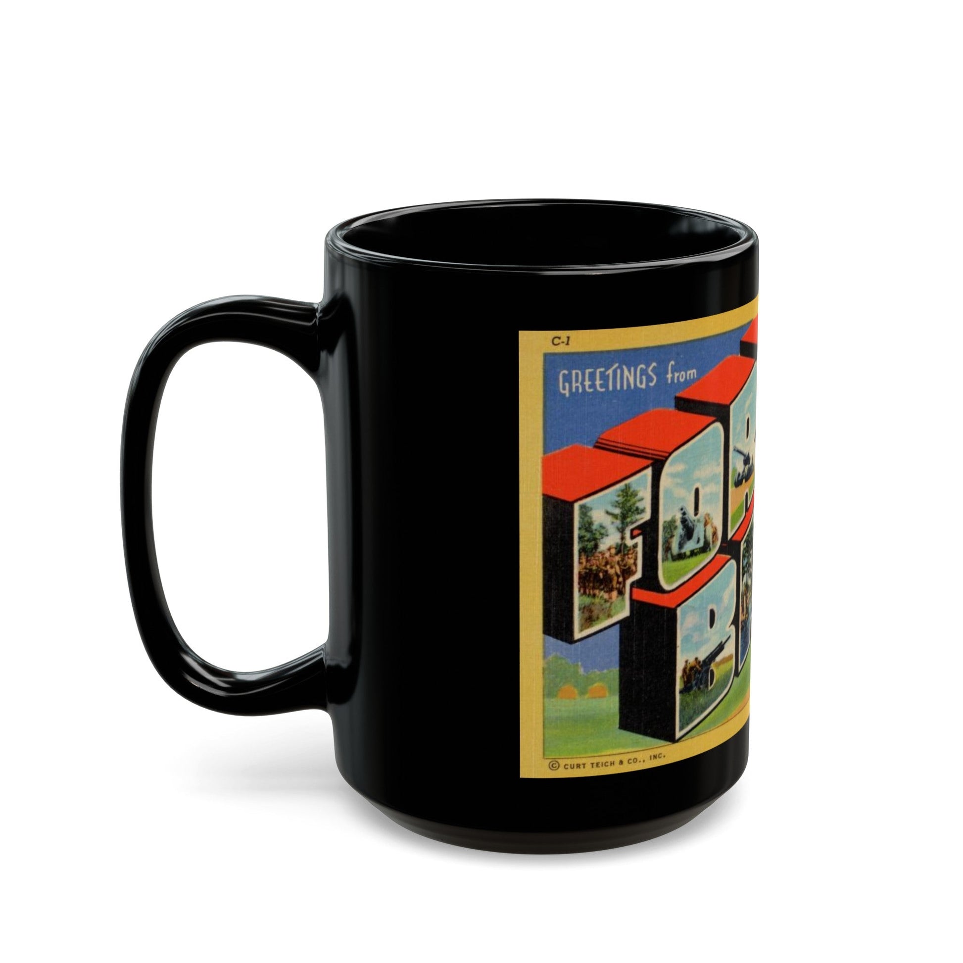 Greetings from Fort Bragg NC v2 (Greeting Postcards) Black Coffee Mug-The Sticker Space