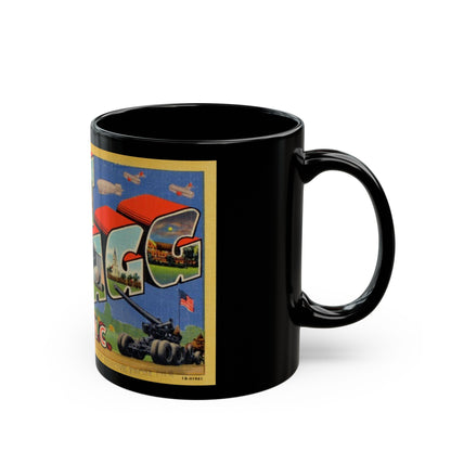 Greetings from Fort Bragg NC v2 (Greeting Postcards) Black Coffee Mug-The Sticker Space