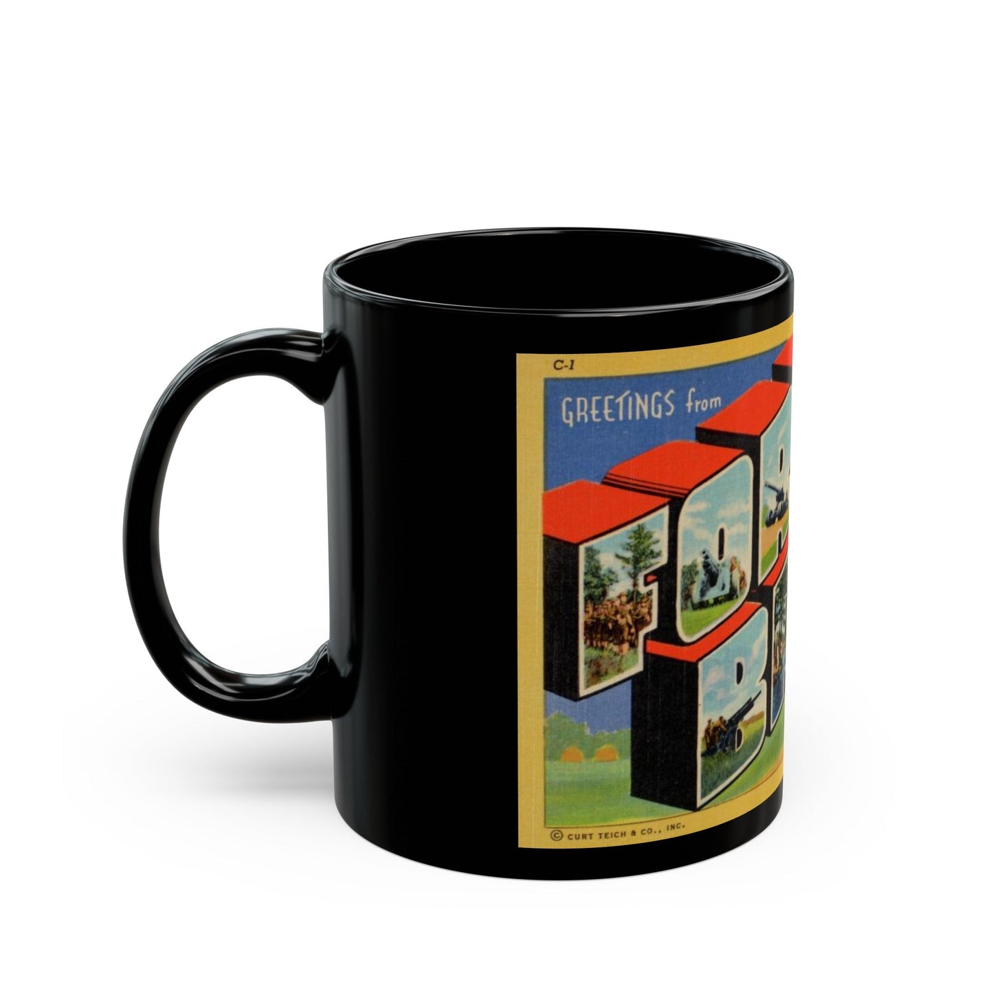 Greetings from Fort Bragg NC v2 (Greeting Postcards) Black Coffee Mug-The Sticker Space