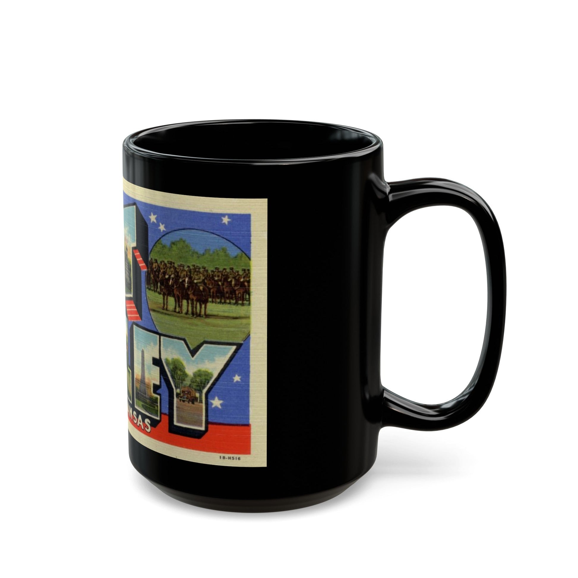 Greetings from Fort Riley Kansas (Greeting Postcards) Black Coffee Mug-The Sticker Space