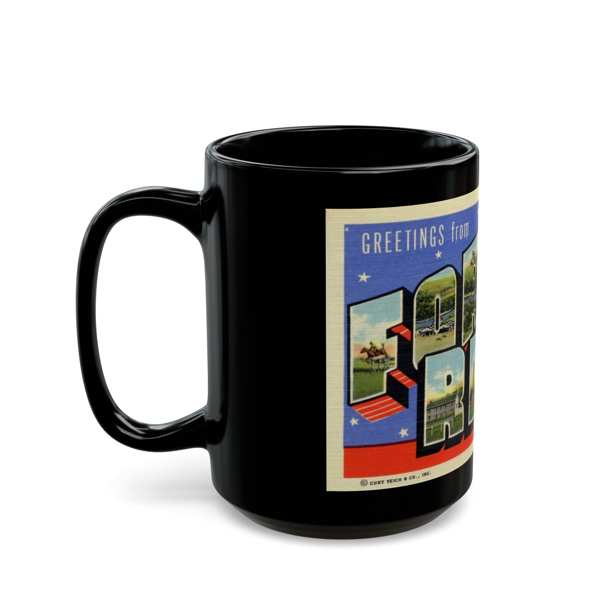 Greetings from Fort Riley Kansas (Greeting Postcards) Black Coffee Mug-The Sticker Space