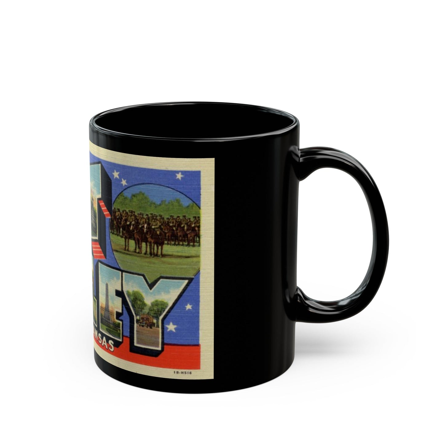 Greetings from Fort Riley Kansas (Greeting Postcards) Black Coffee Mug-The Sticker Space