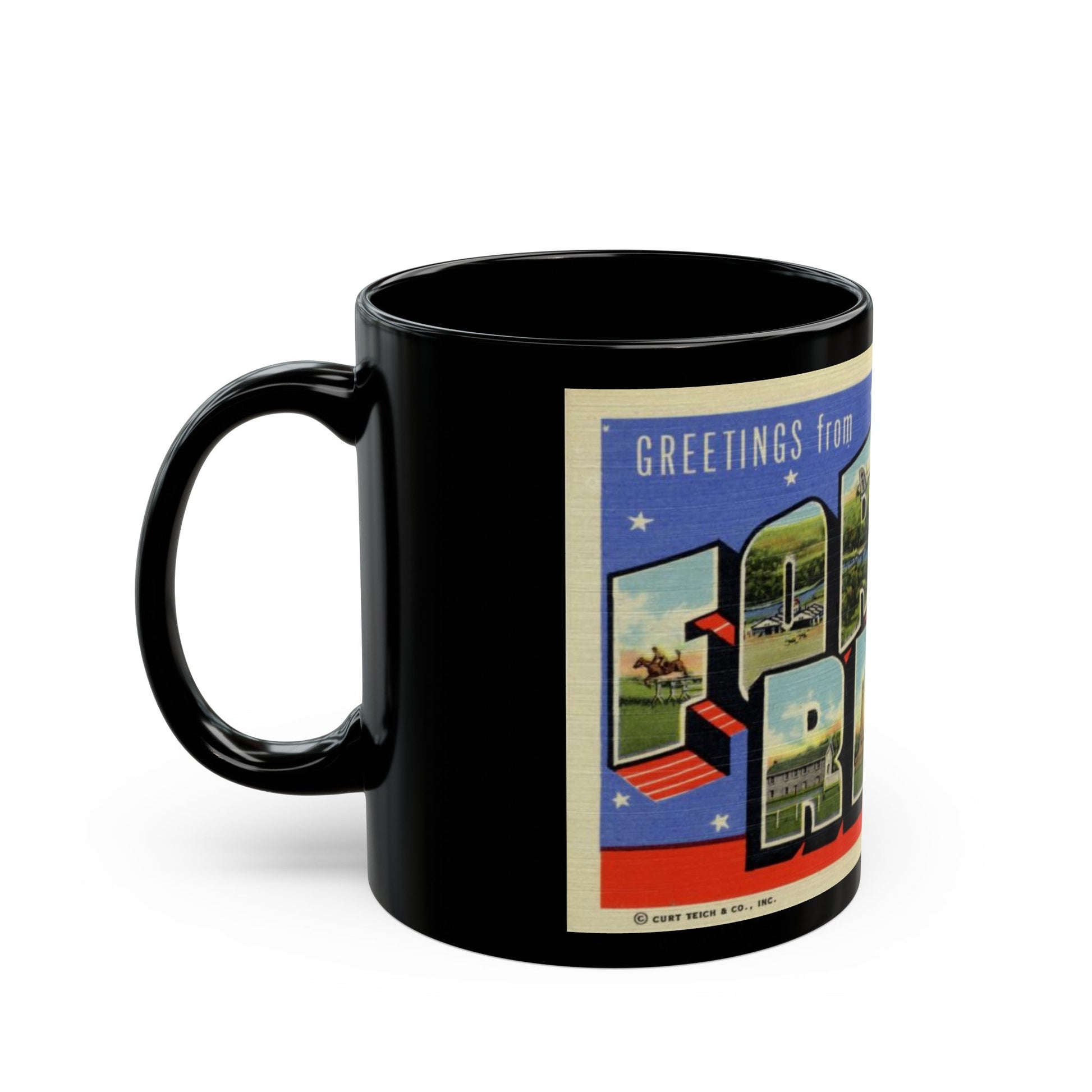 Greetings from Fort Riley Kansas (Greeting Postcards) Black Coffee Mug-The Sticker Space