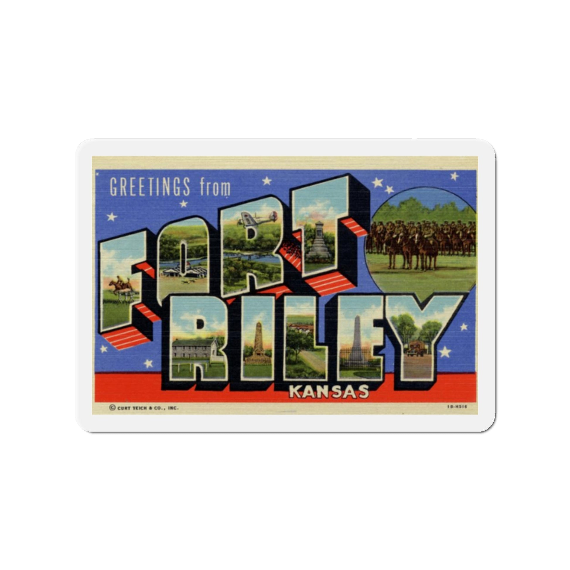 Greetings from Fort Riley Kansas (Greeting Postcards) Die-Cut Magnet-2" x 2"-The Sticker Space