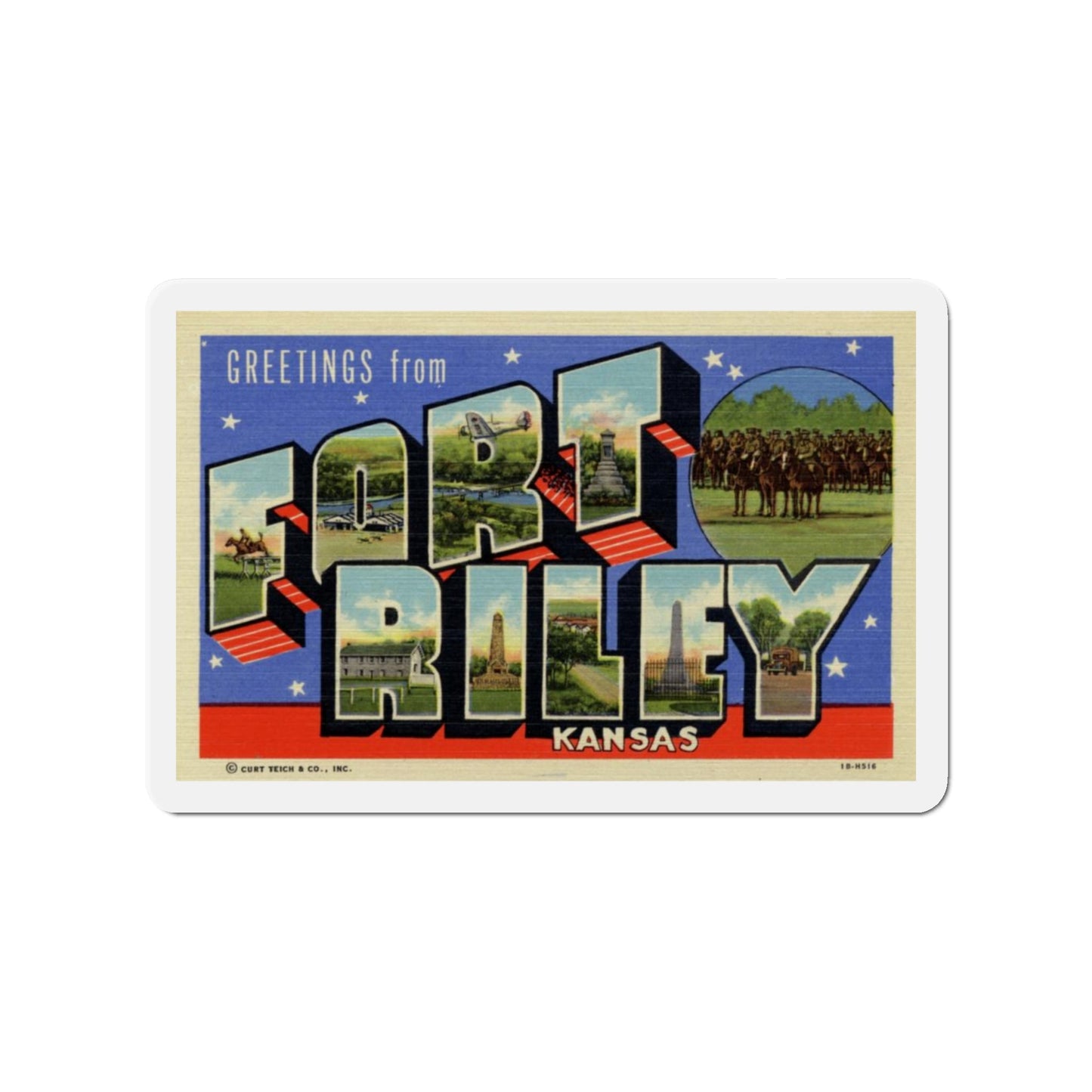 Greetings from Fort Riley Kansas (Greeting Postcards) Die-Cut Magnet-3" x 3"-The Sticker Space