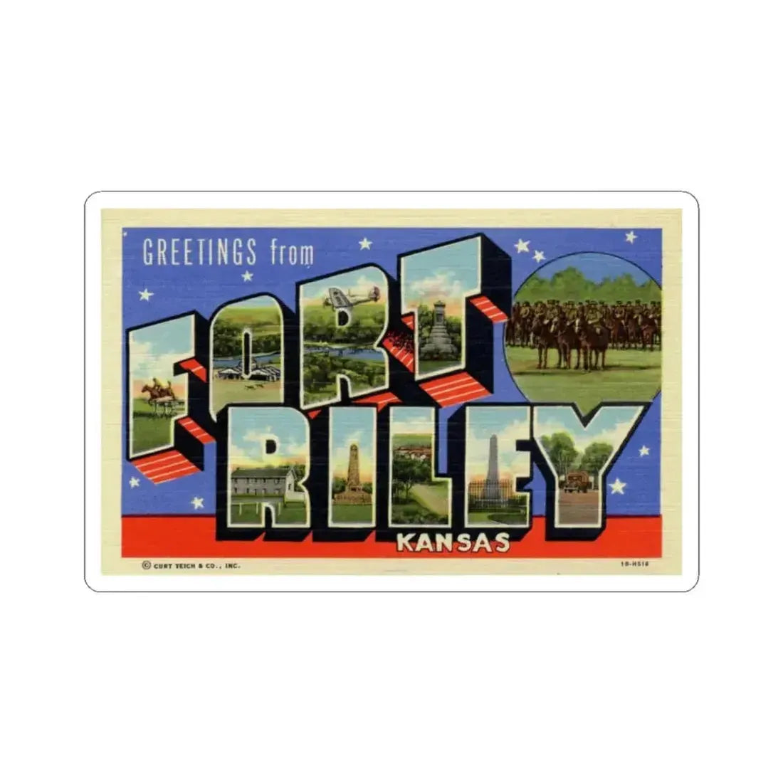 Greetings from Fort Riley Kansas (Greeting Postcards) STICKER Vinyl Kiss-Cut Decal 3 Inch White - The Sticker Space