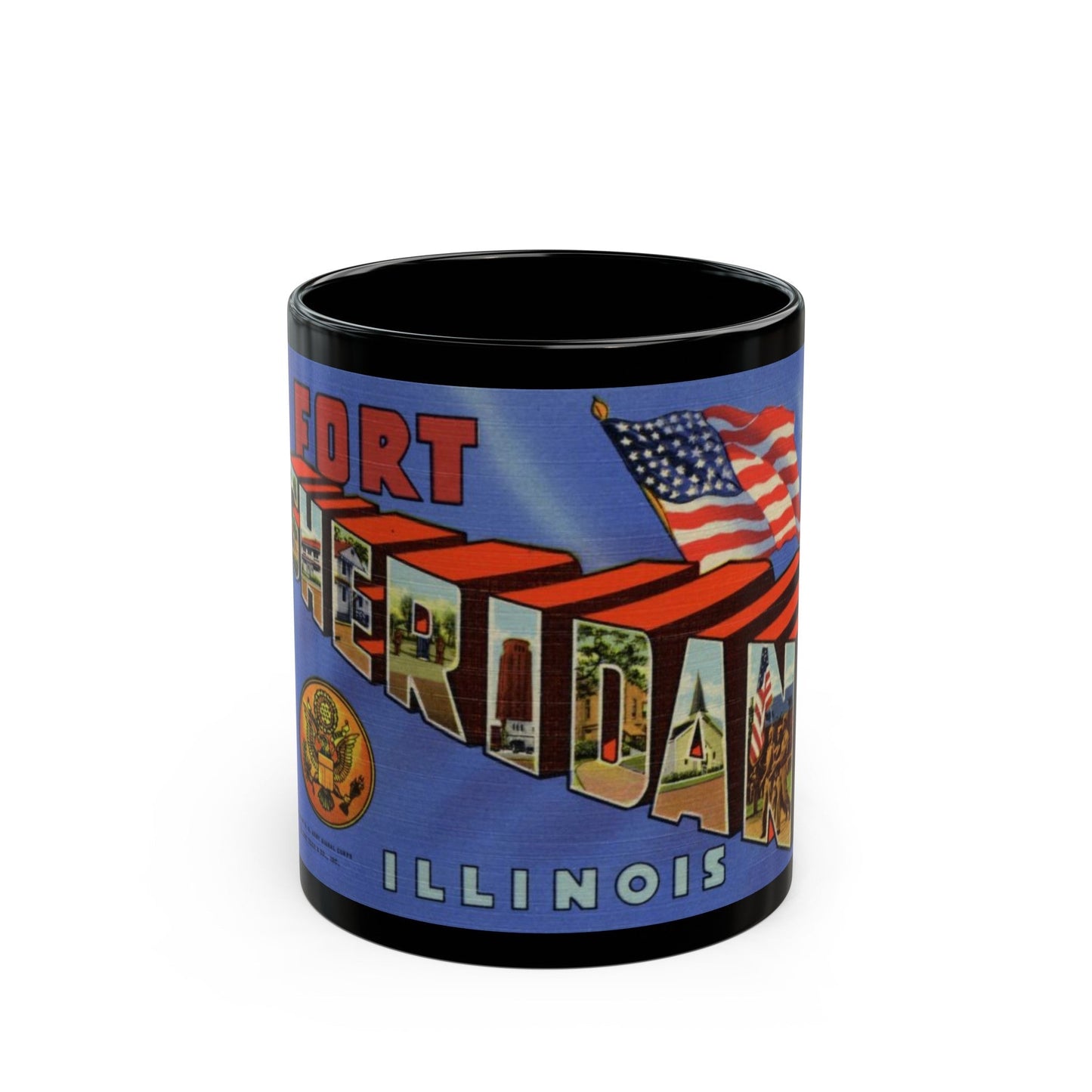 Greetings from Fort Sheridan Illinois (Greeting Postcards) Black Coffee Mug-11oz-The Sticker Space