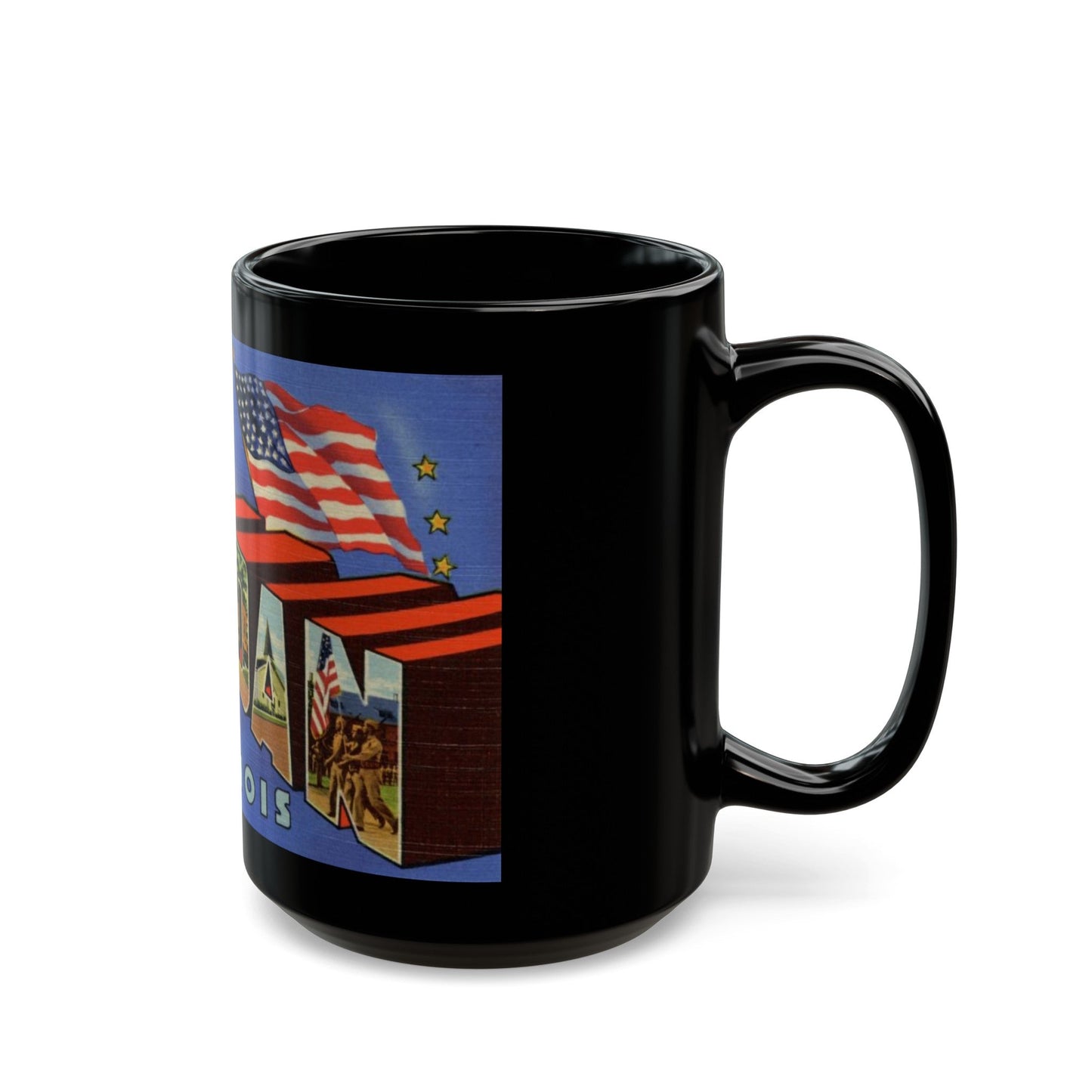 Greetings from Fort Sheridan Illinois (Greeting Postcards) Black Coffee Mug-The Sticker Space